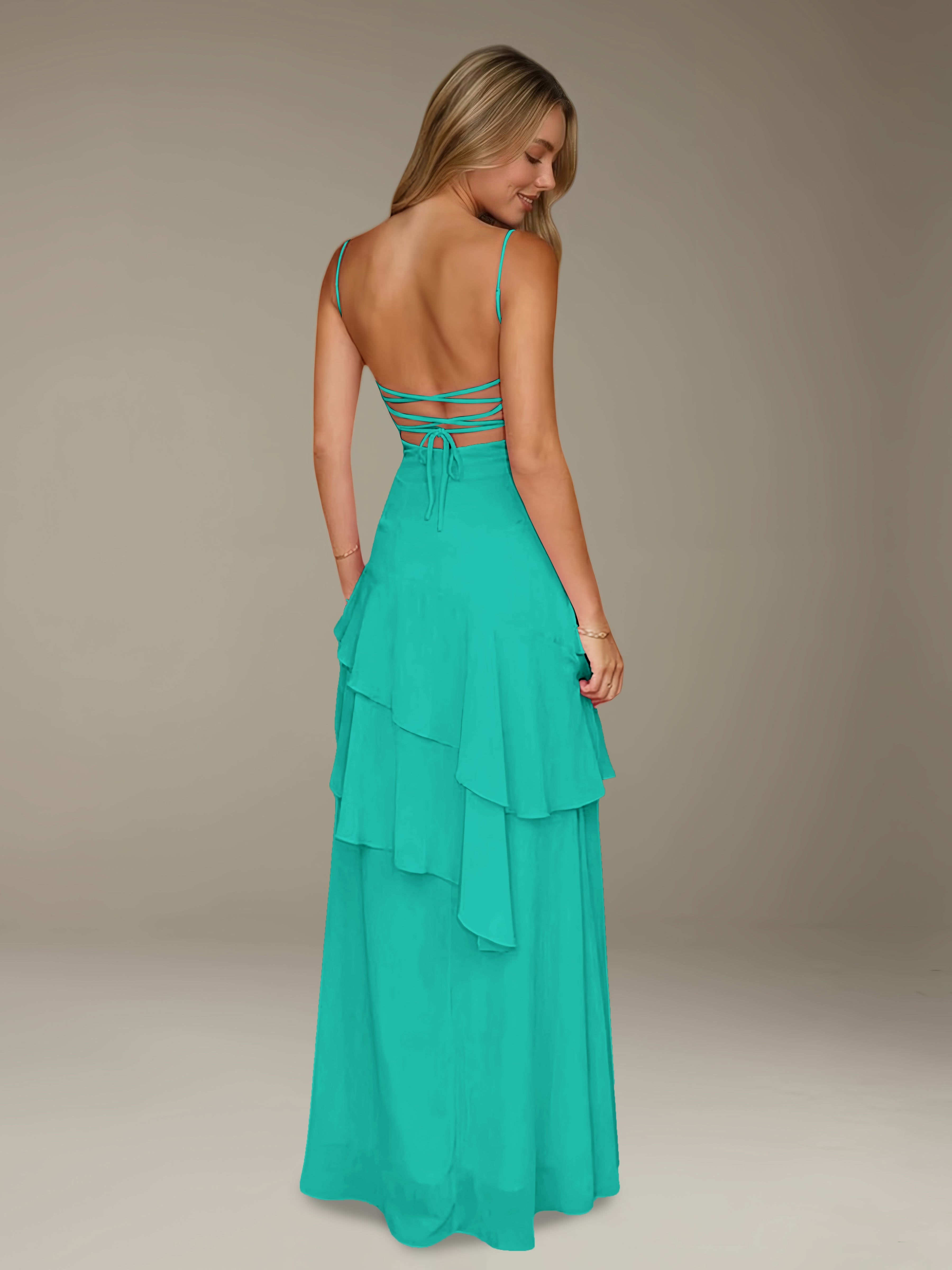 Women’s Chiffon A-Line Maxi Dress | Spaghetti Strap Tiered Occasion Gown