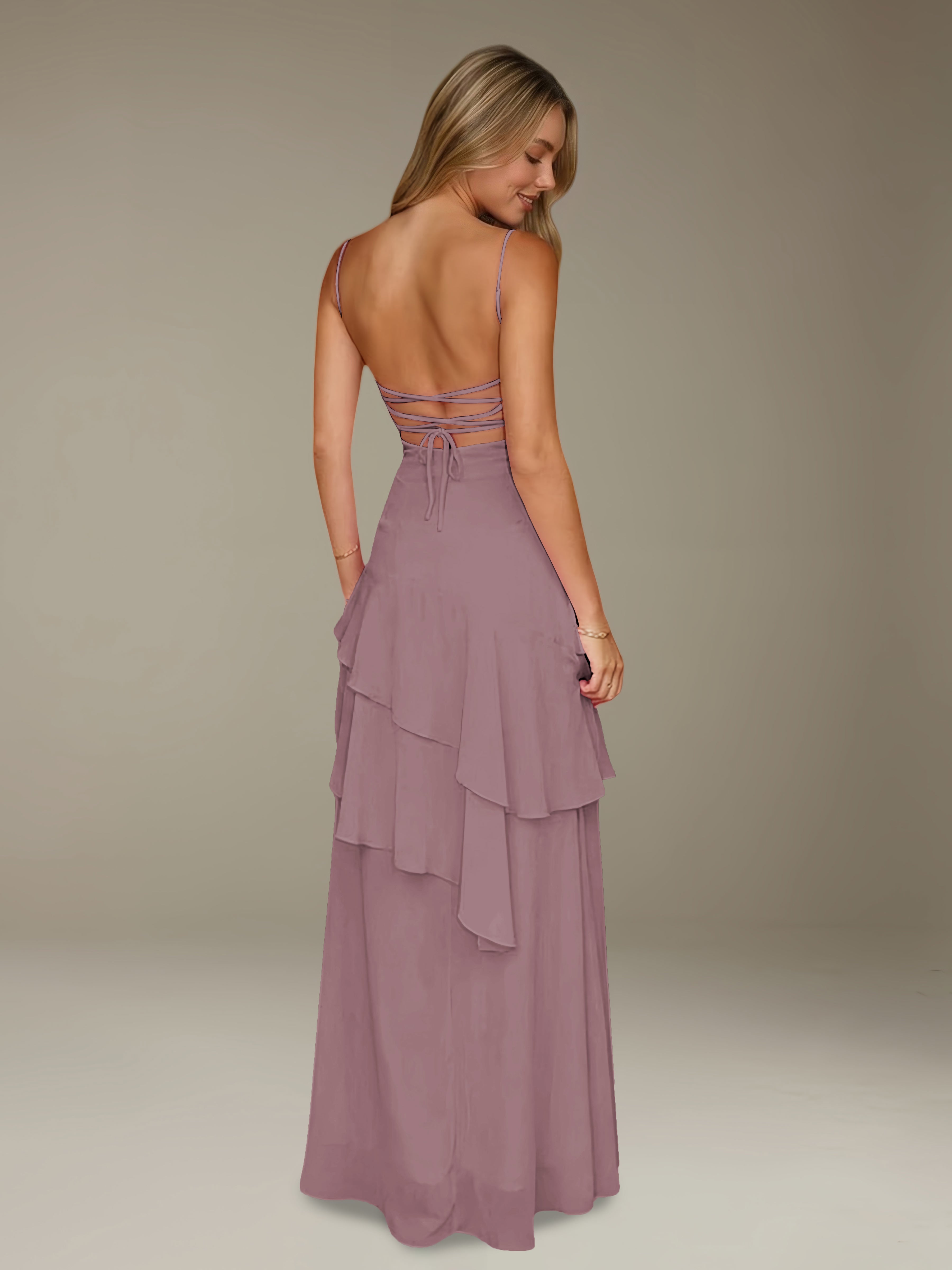 Women’s Chiffon A-Line Maxi Dress | Spaghetti Strap Tiered Occasion Gown
