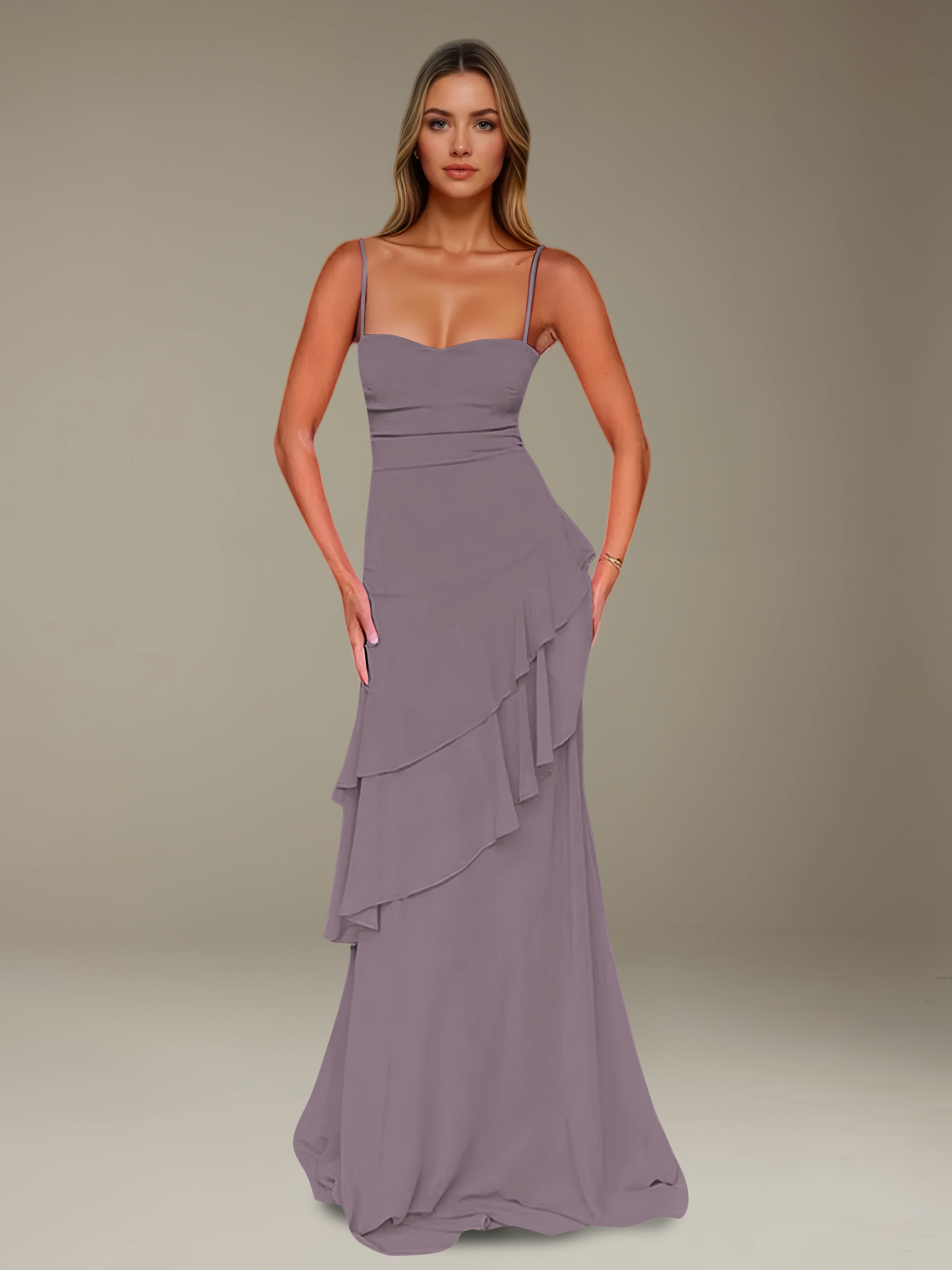 Women’s Chiffon A-Line Maxi Dress | Spaghetti Strap Tiered Occasion Gown
