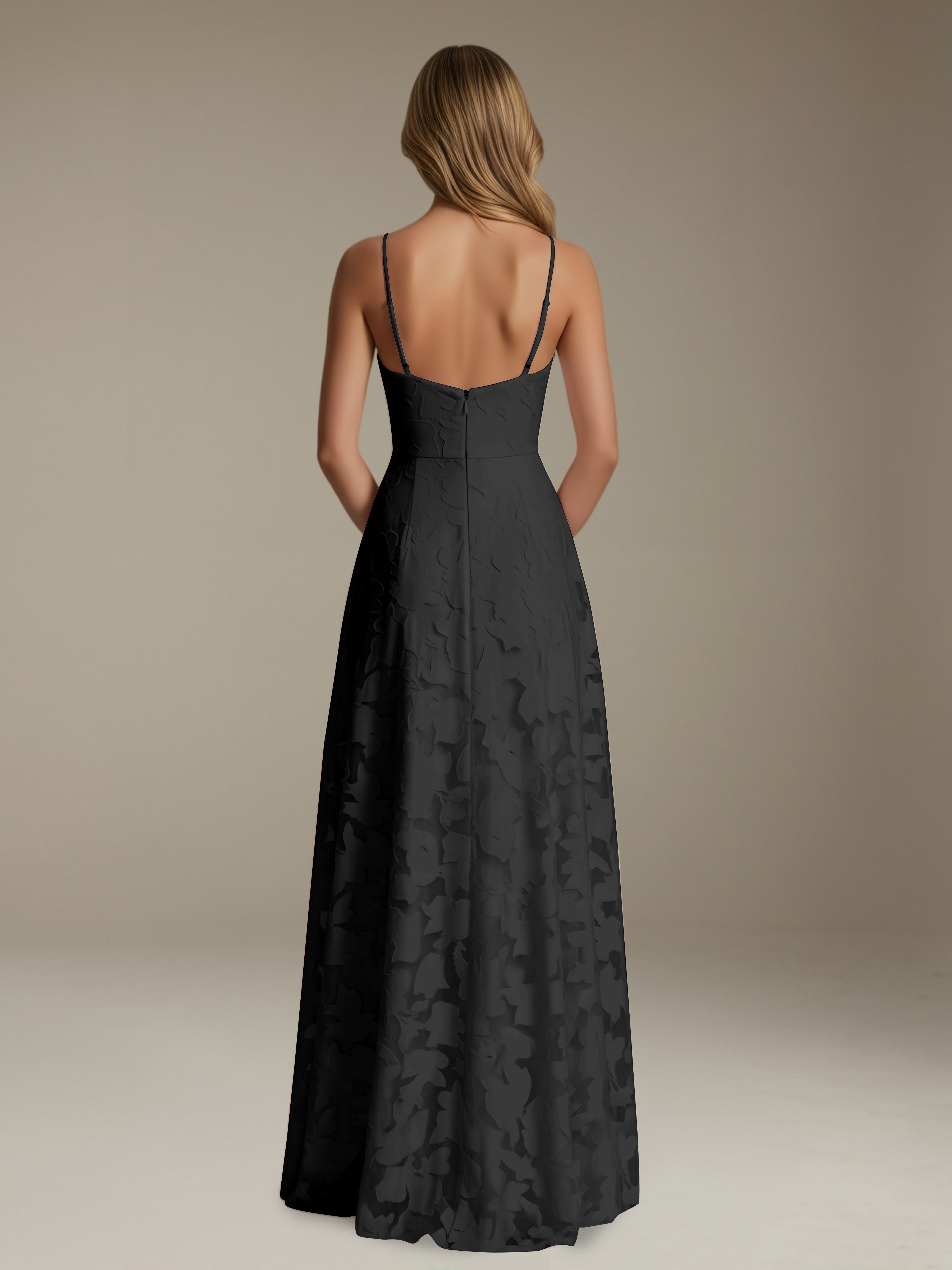 Women’s Floral Lace A-Line Maxi Dress | V-Neck Spaghetti Strap Occasion Gown