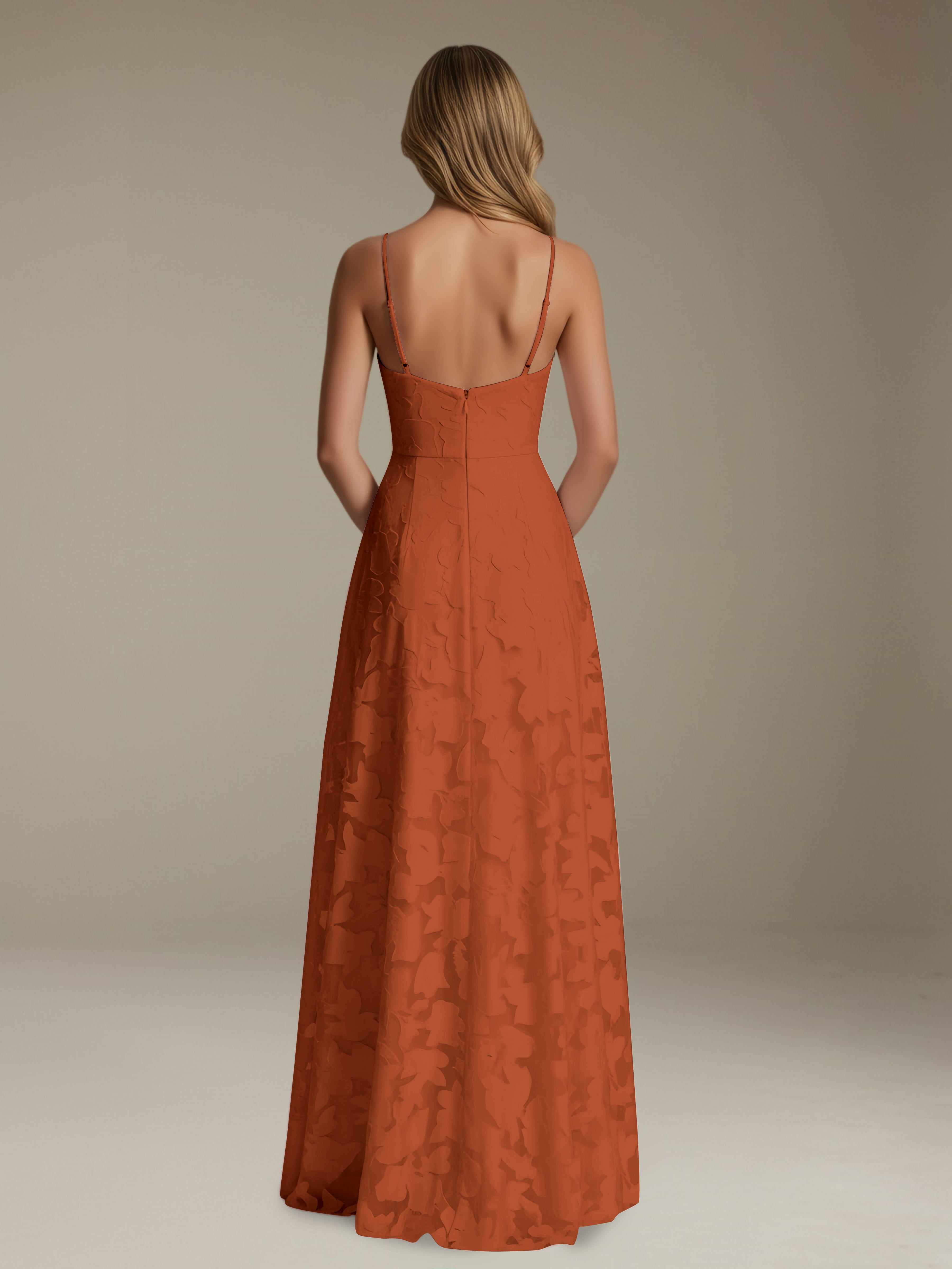 Women’s Floral Lace A-Line Maxi Dress | V-Neck Spaghetti Strap Occasion Gown