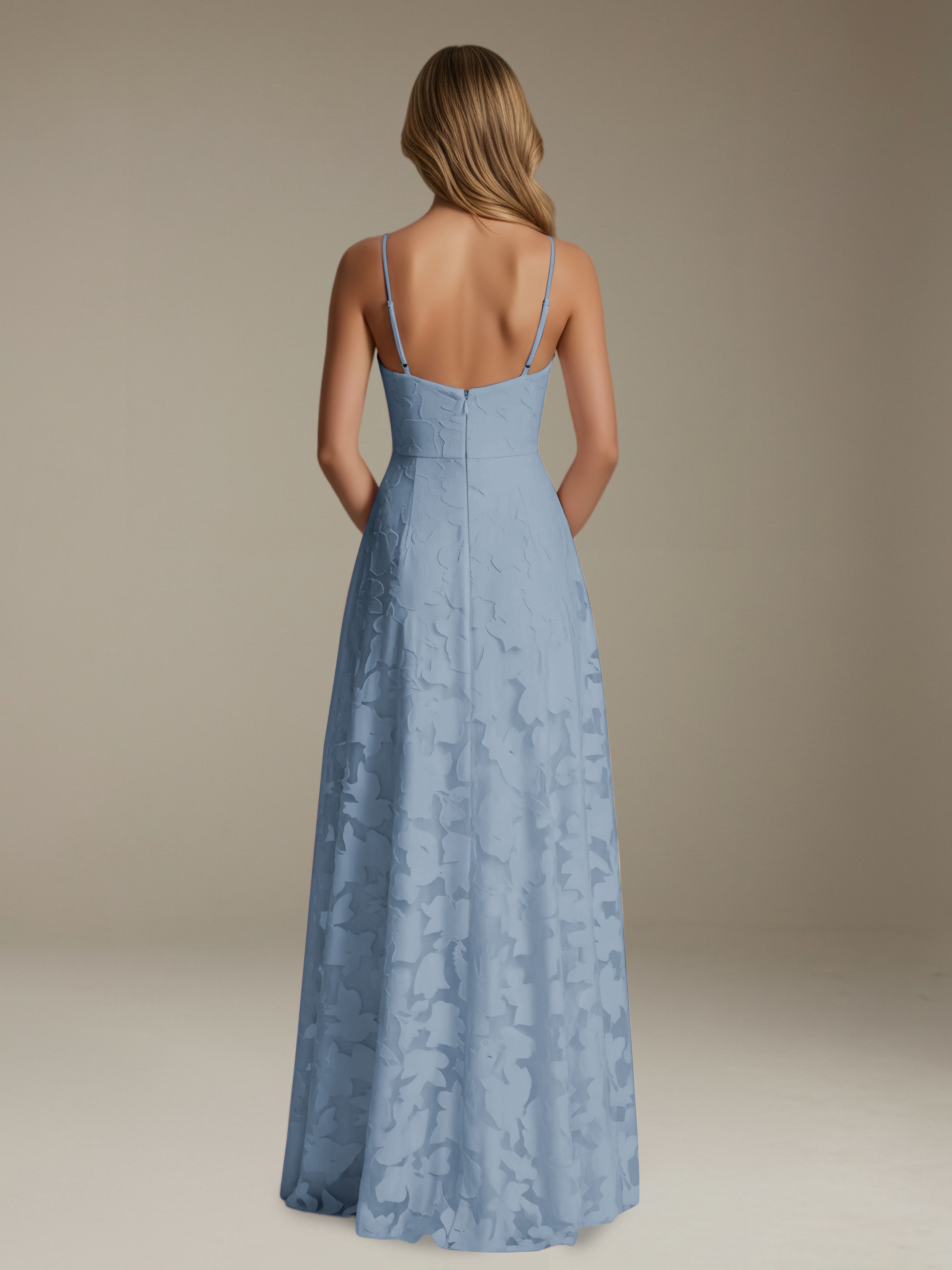 Women’s Floral Lace A-Line Maxi Dress | V-Neck Spaghetti Strap Occasion Gown