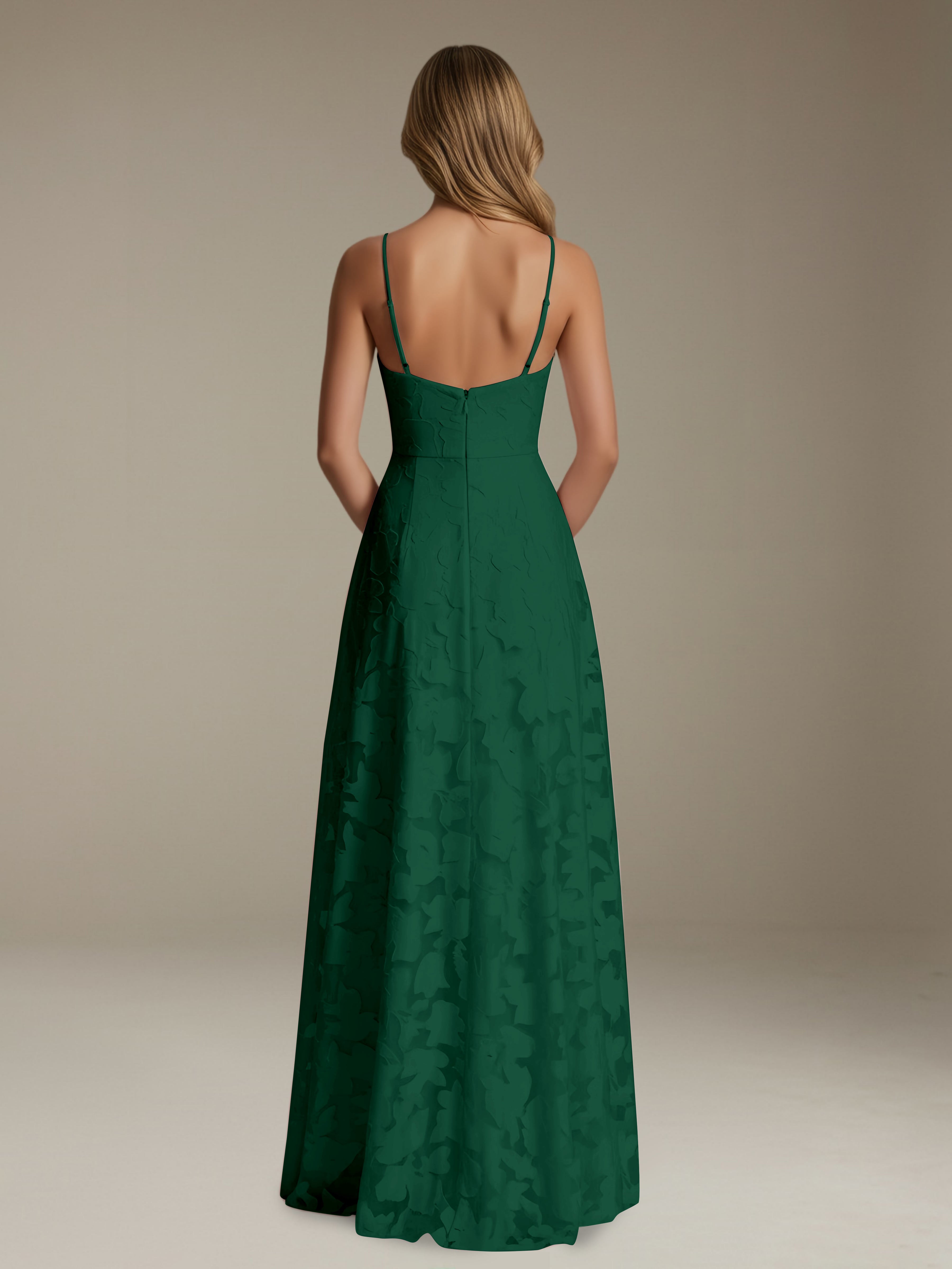 Women’s Floral Lace A-Line Maxi Dress | V-Neck Spaghetti Strap Occasion Gown