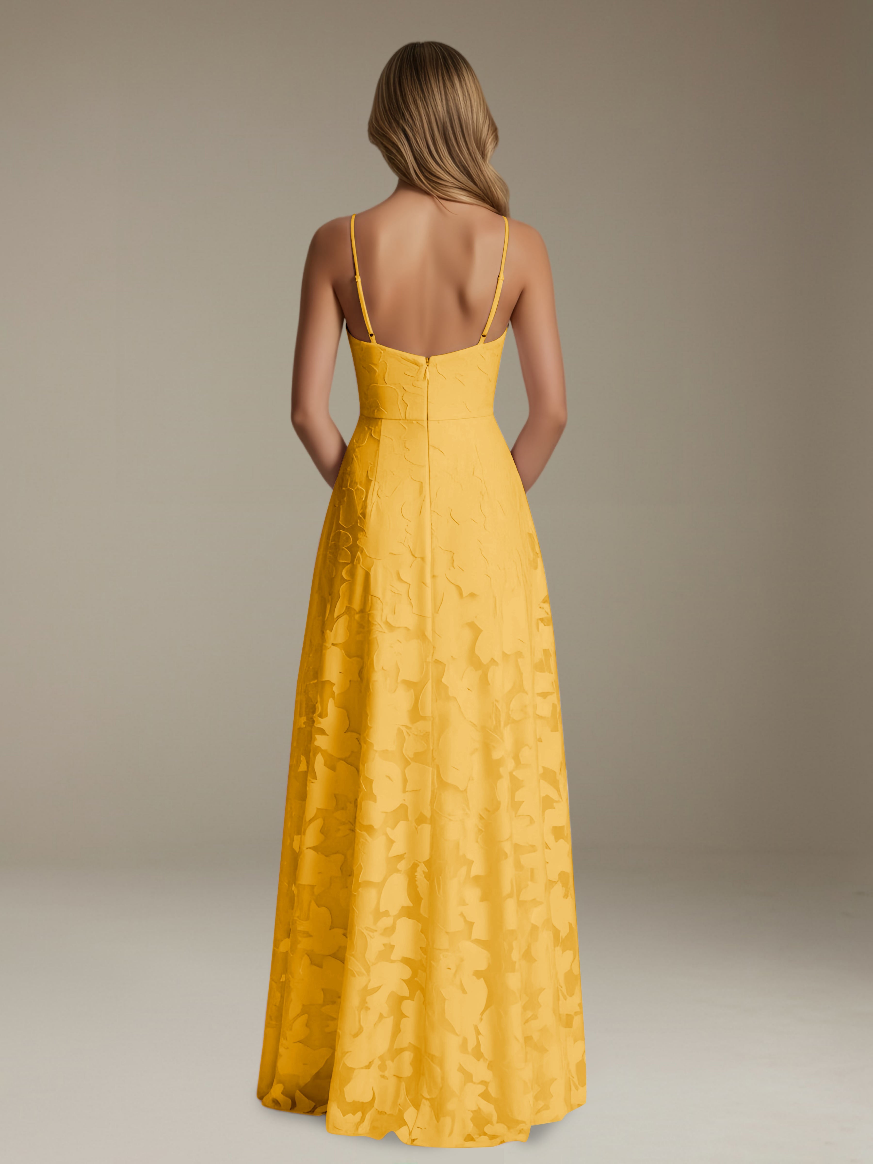 Women’s Floral Lace A-Line Maxi Dress | V-Neck Spaghetti Strap Occasion Gown