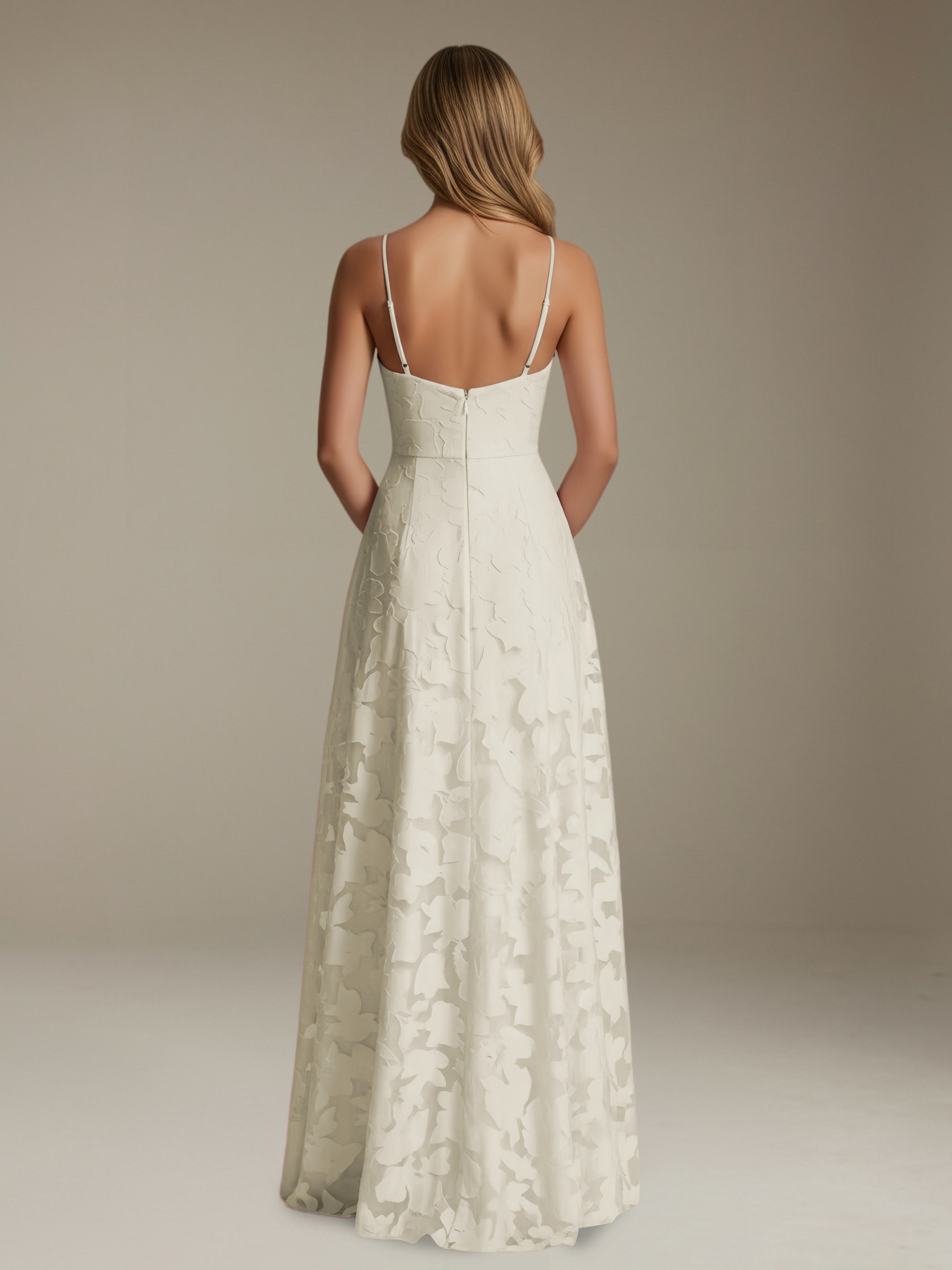 Women’s Floral Lace A-Line Maxi Dress | V-Neck Spaghetti Strap Occasion Gown