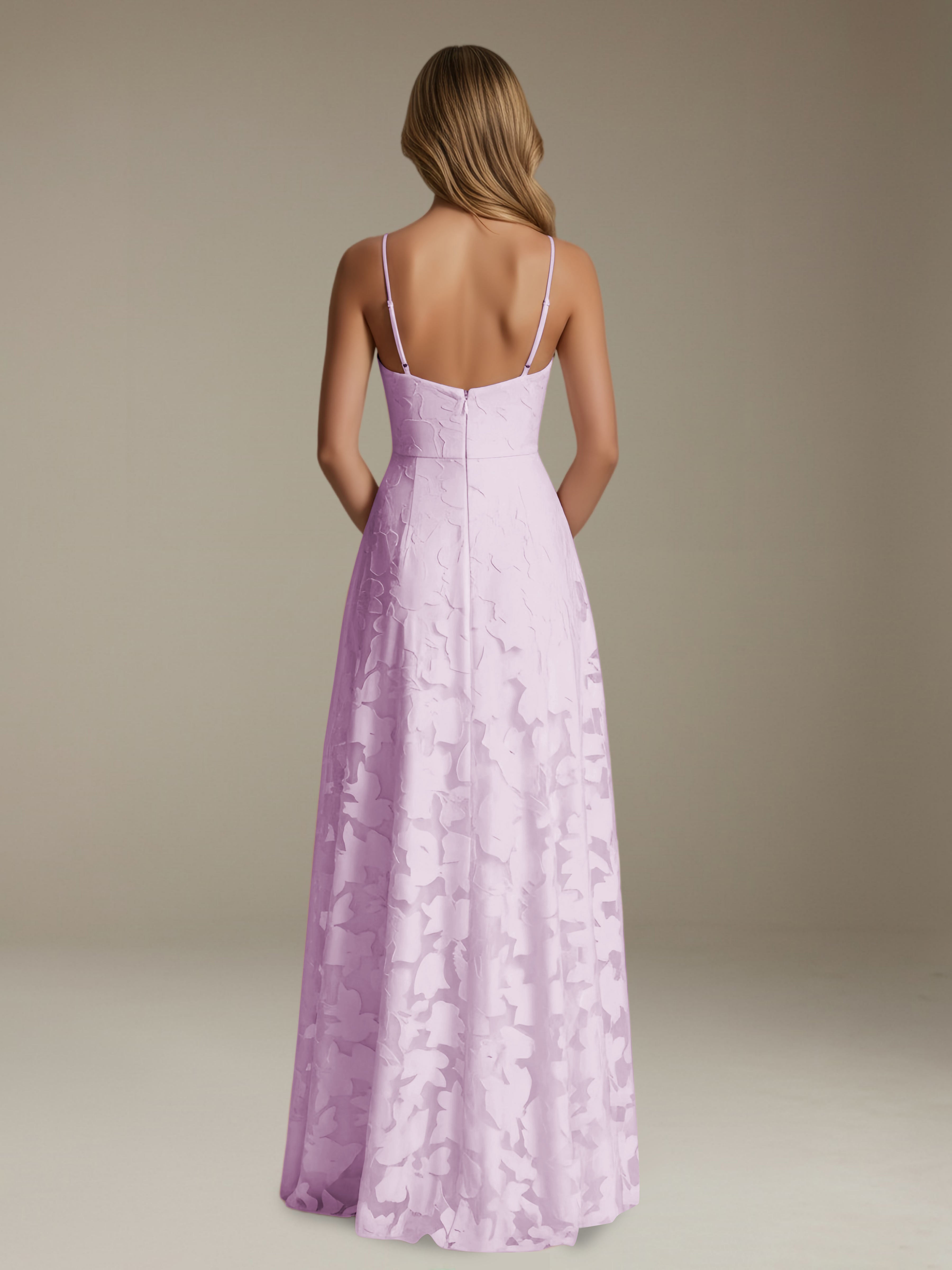 Women’s Floral Lace A-Line Maxi Dress | V-Neck Spaghetti Strap Occasion Gown