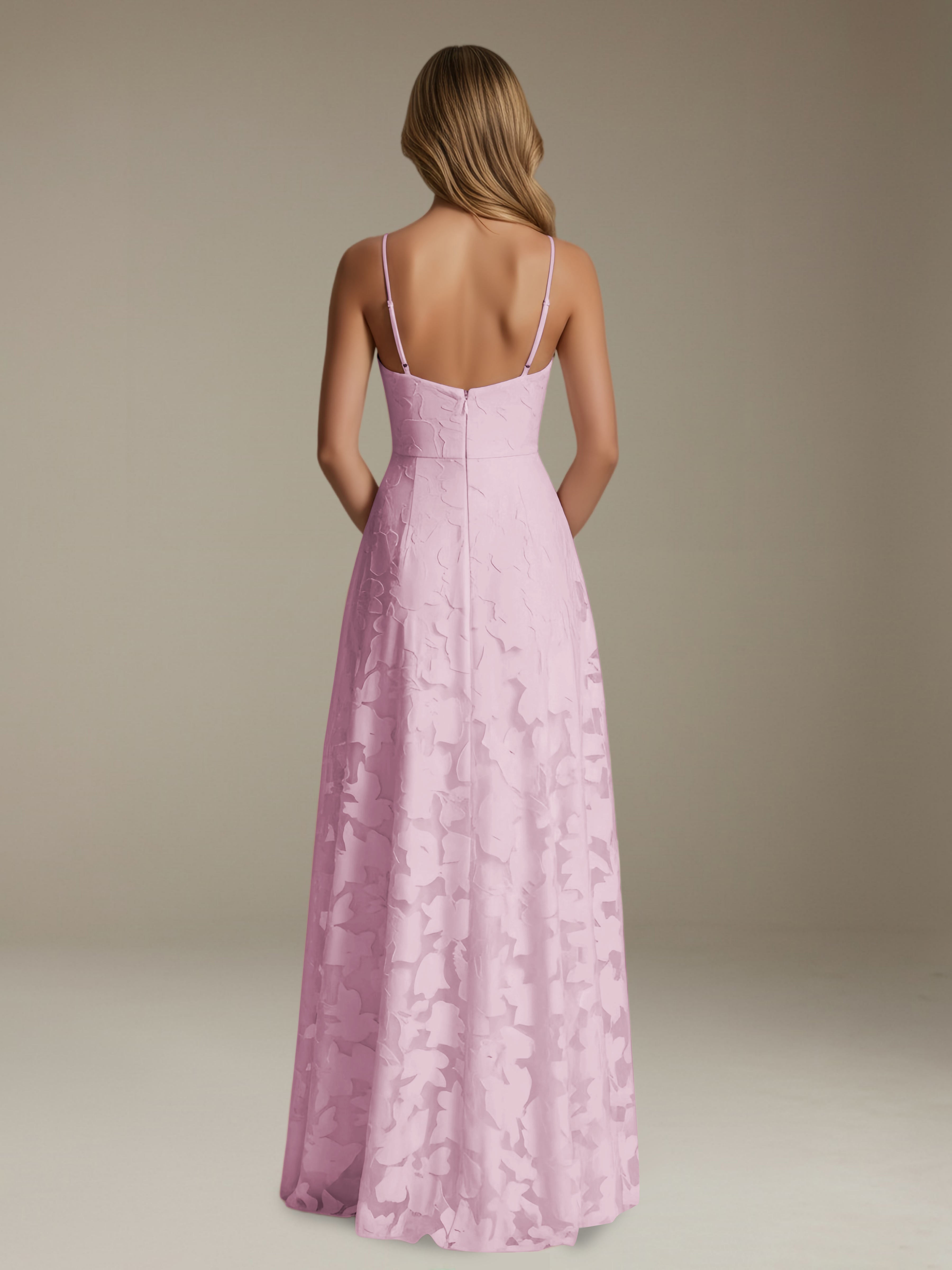 Women’s Floral Lace A-Line Maxi Dress | V-Neck Spaghetti Strap Occasion Gown
