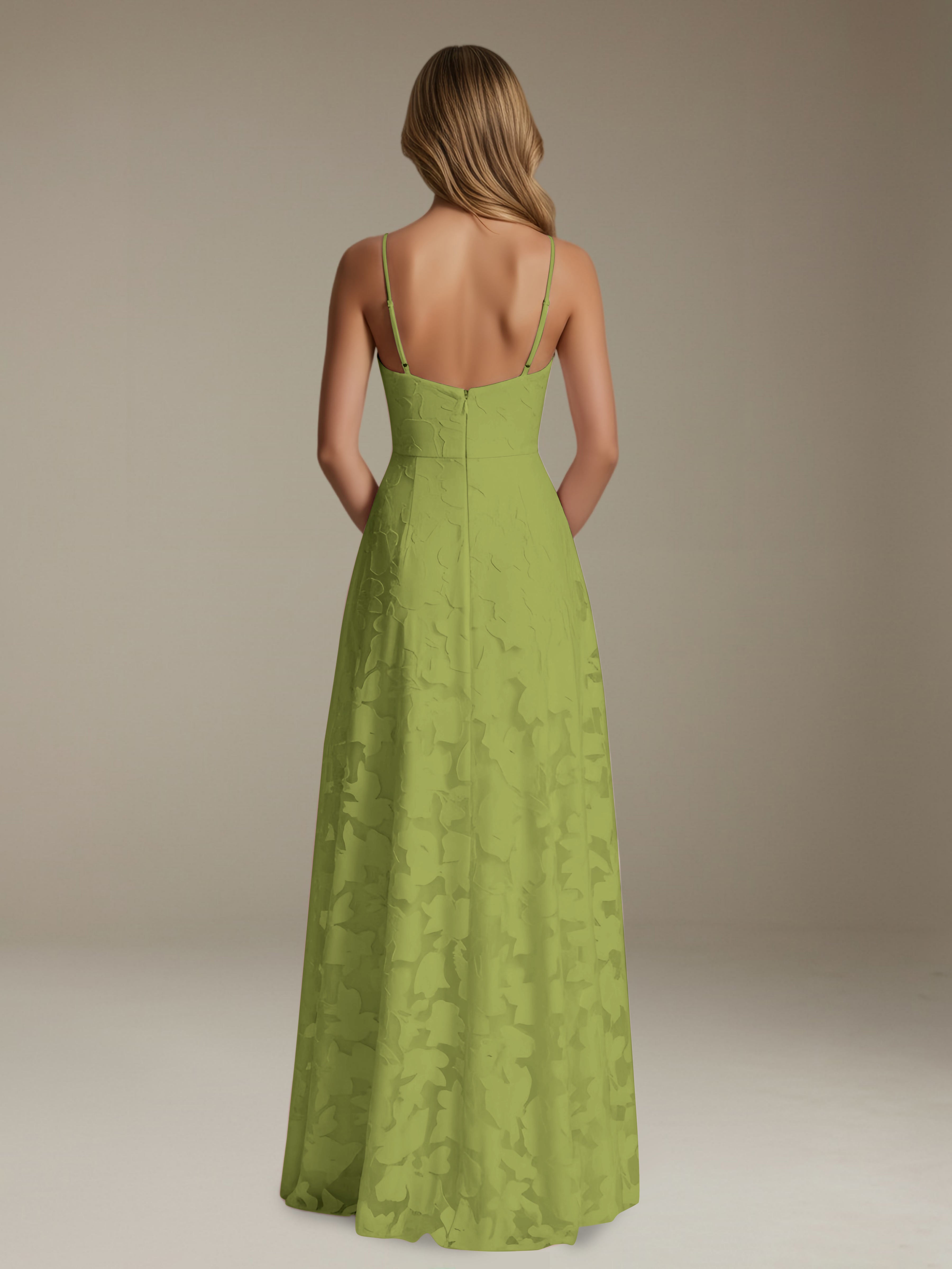 Women’s Floral Lace A-Line Maxi Dress | V-Neck Spaghetti Strap Occasion Gown