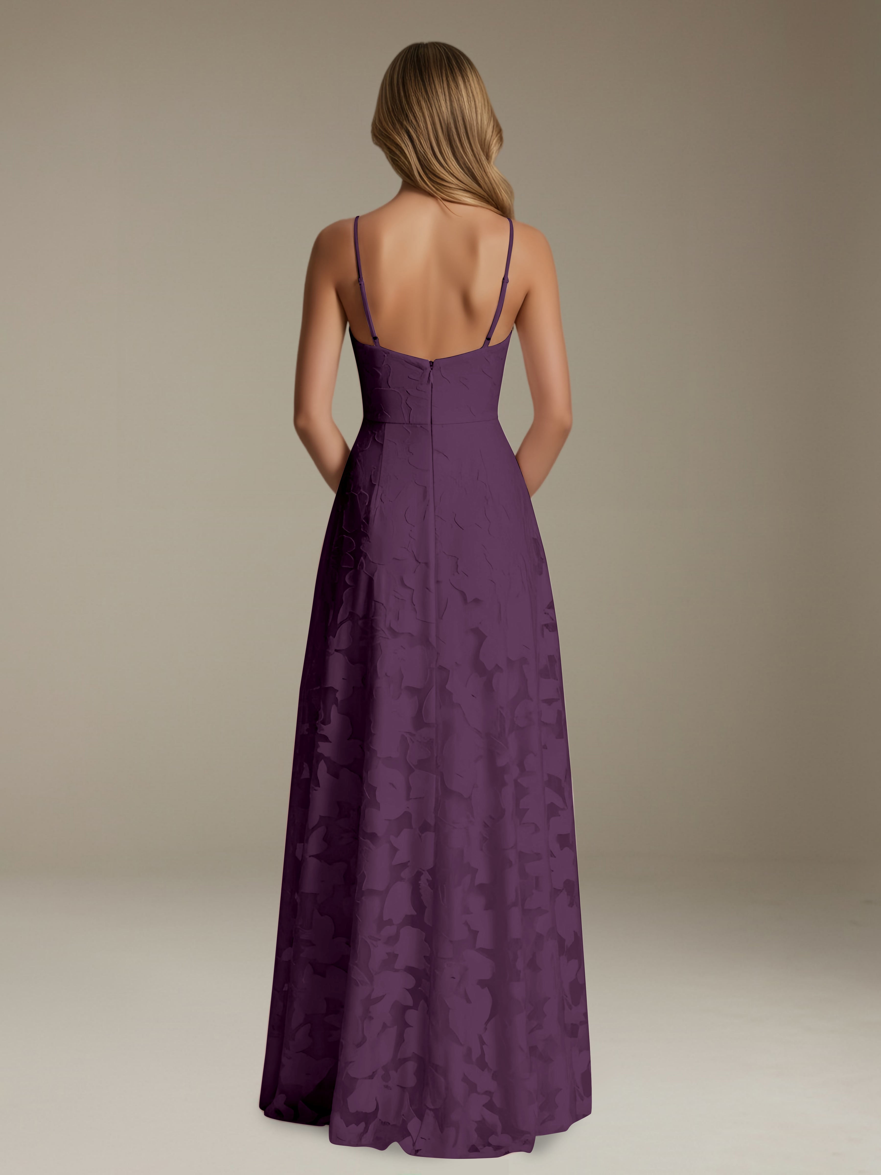 Women’s Floral Lace A-Line Maxi Dress | V-Neck Spaghetti Strap Occasion Gown