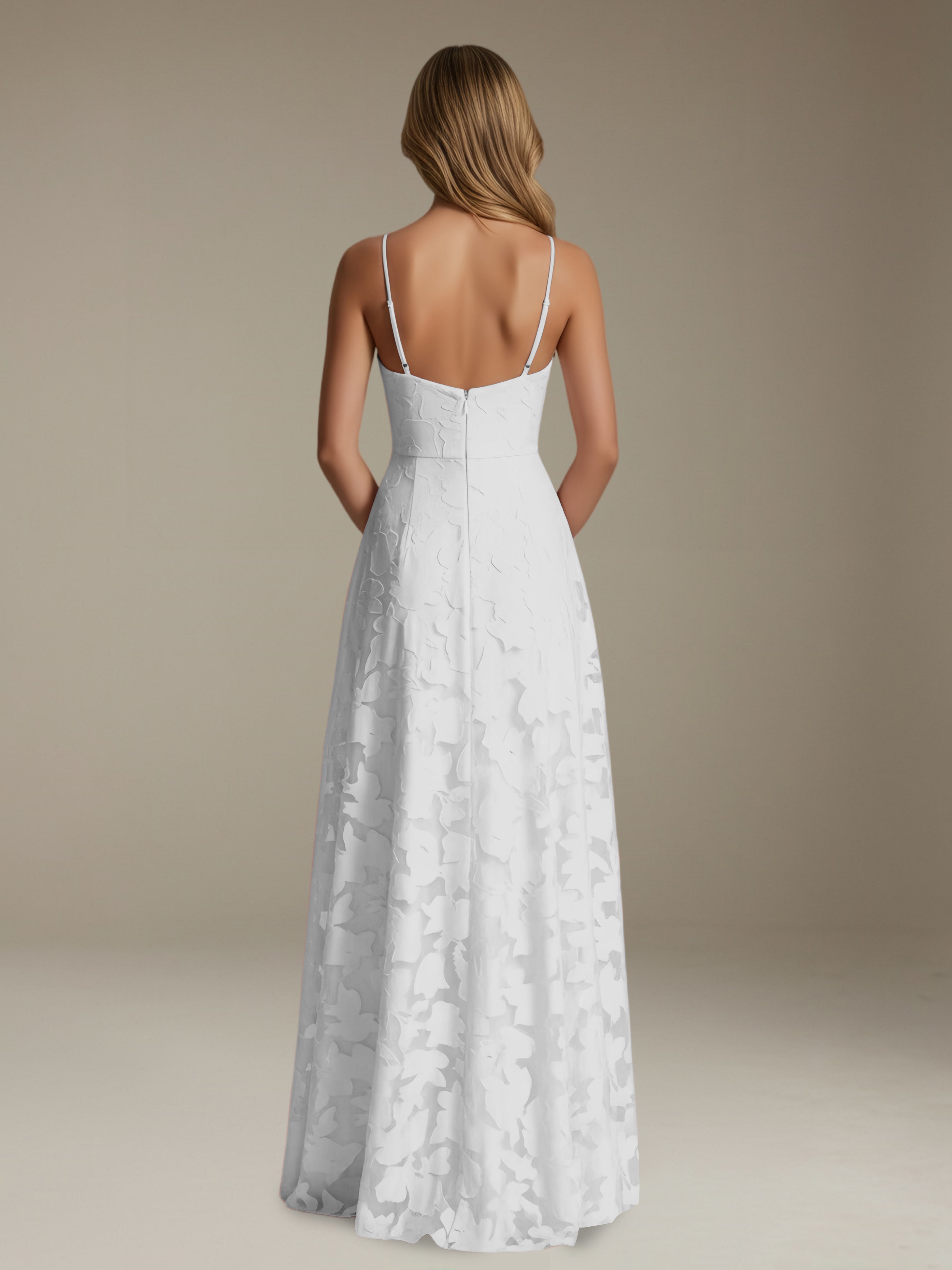 Women’s Floral Lace A-Line Maxi Dress | V-Neck Spaghetti Strap Occasion Gown