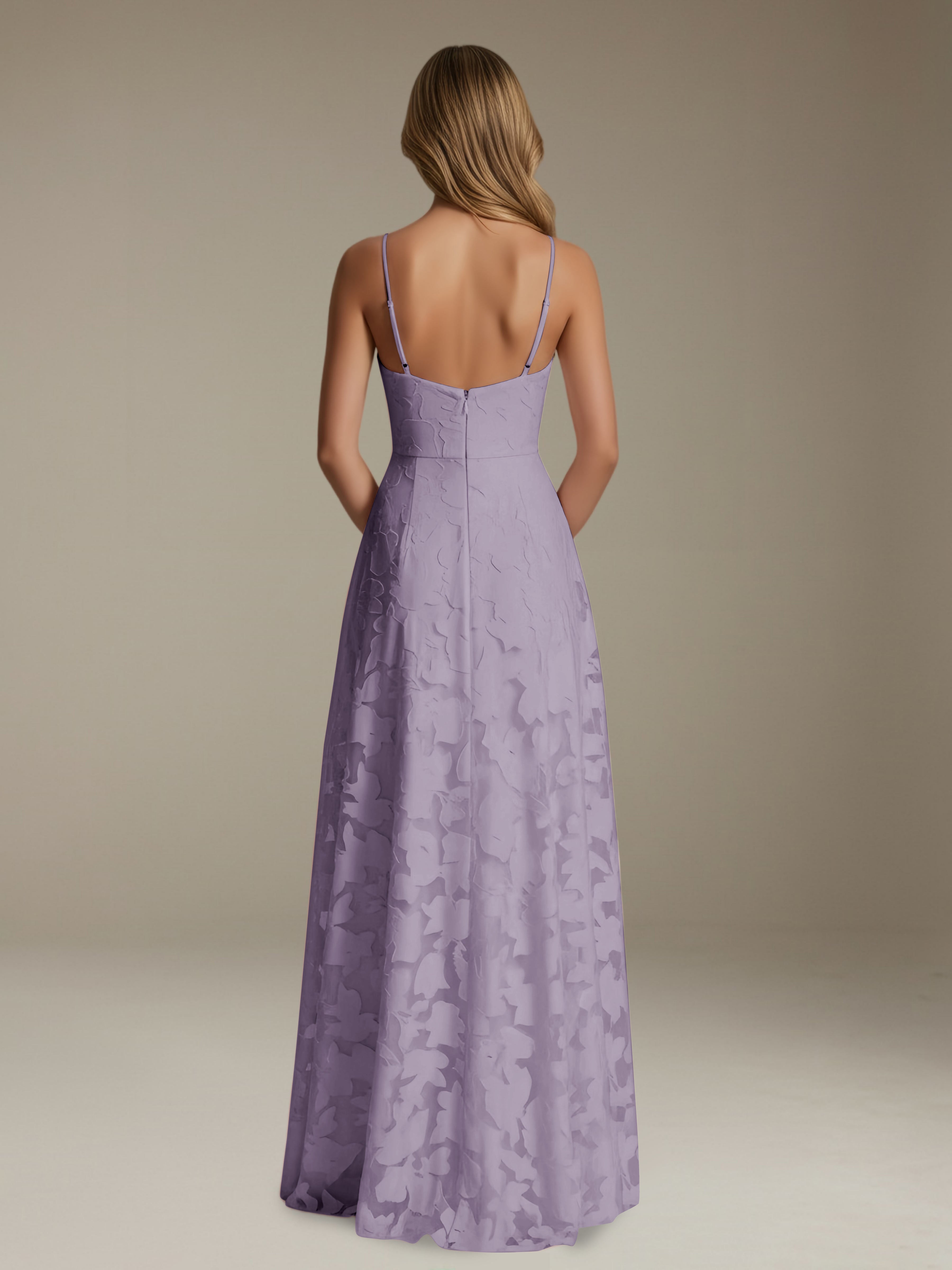 Women’s Floral Lace A-Line Maxi Dress | V-Neck Spaghetti Strap Occasion Gown