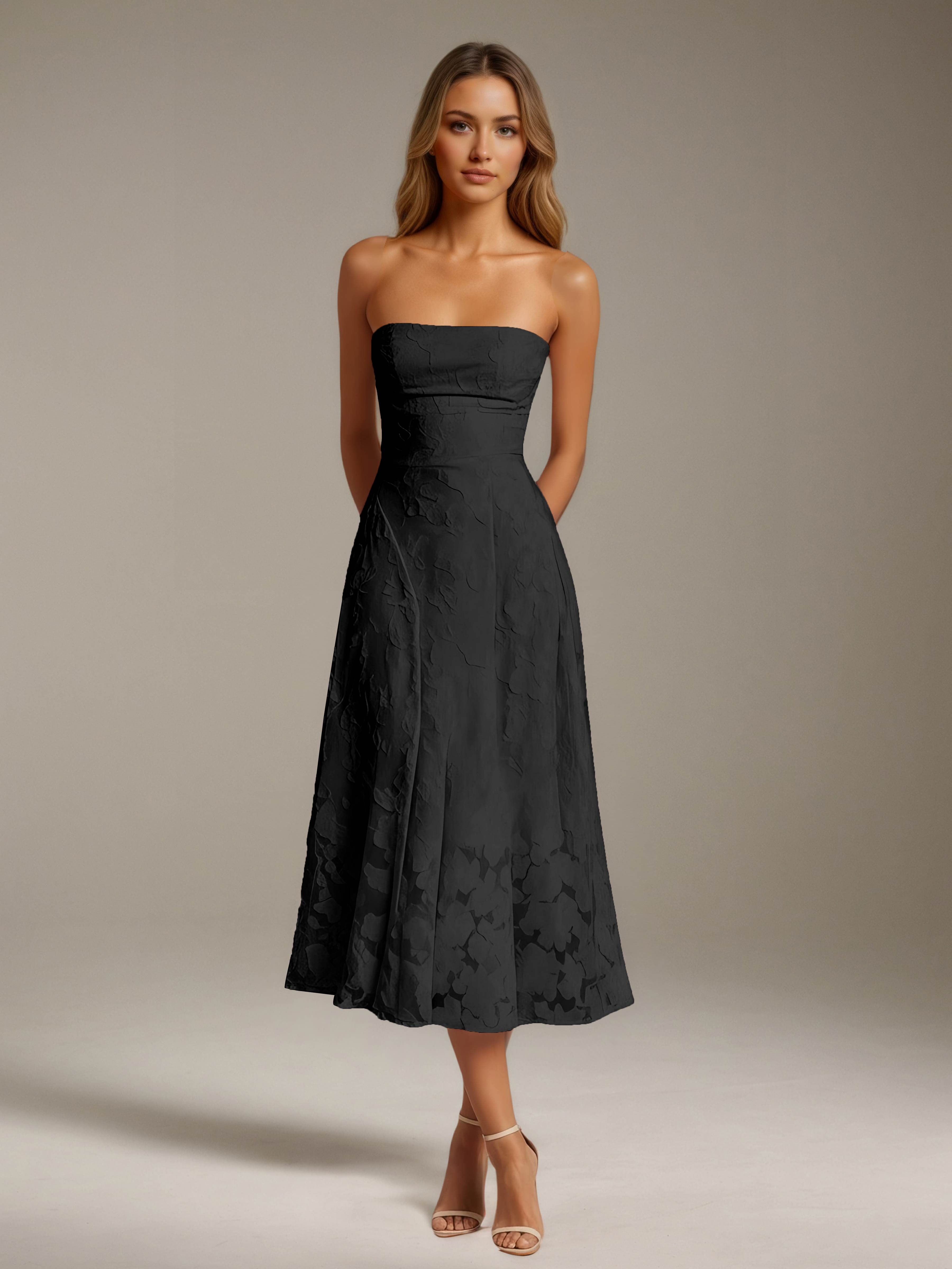 Women’s Floral Lace Tea-Length Dress | Strapless A-Line Occasion Dress