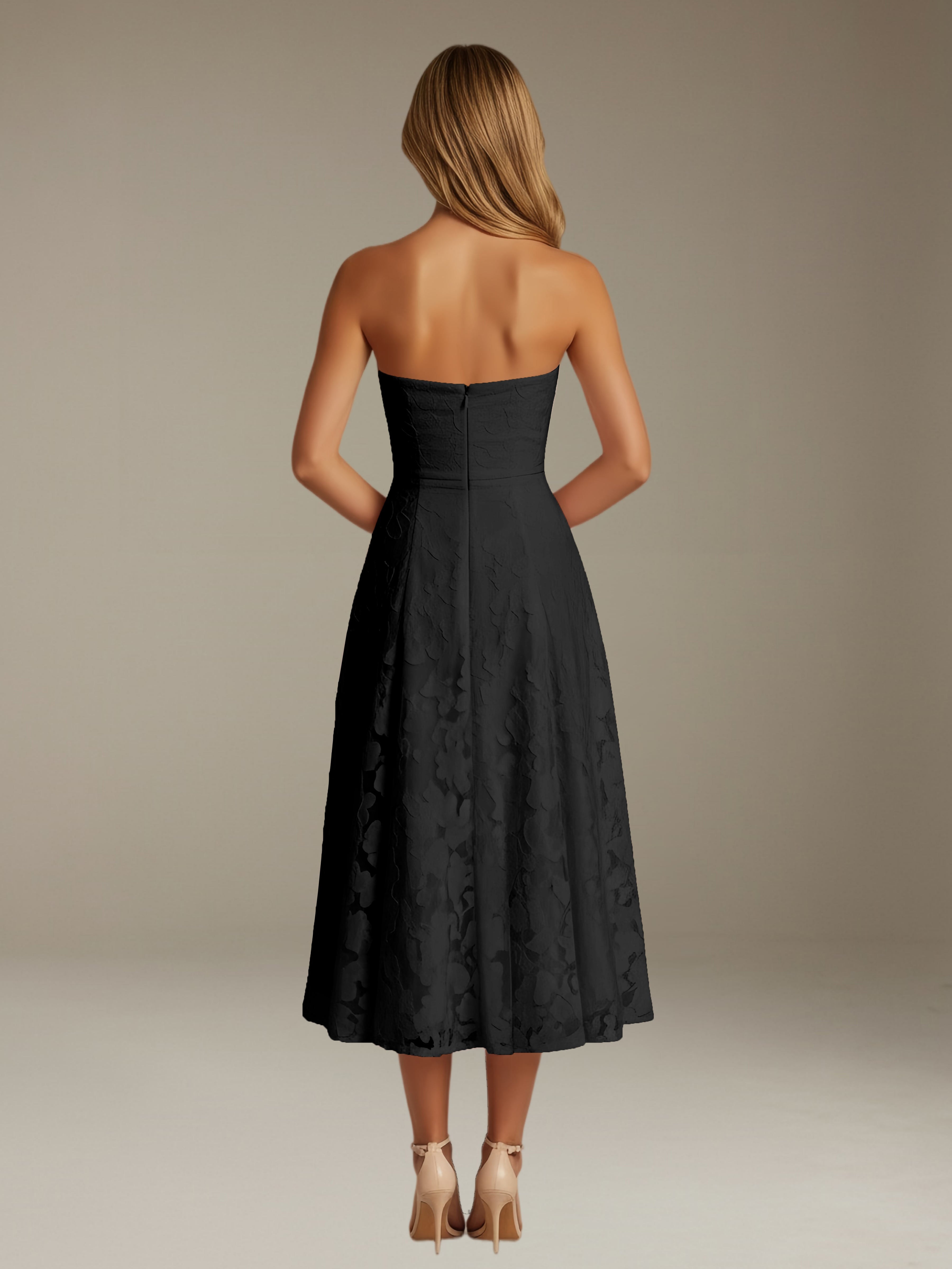 Women’s Floral Lace Tea-Length Dress | Strapless A-Line Occasion Dress