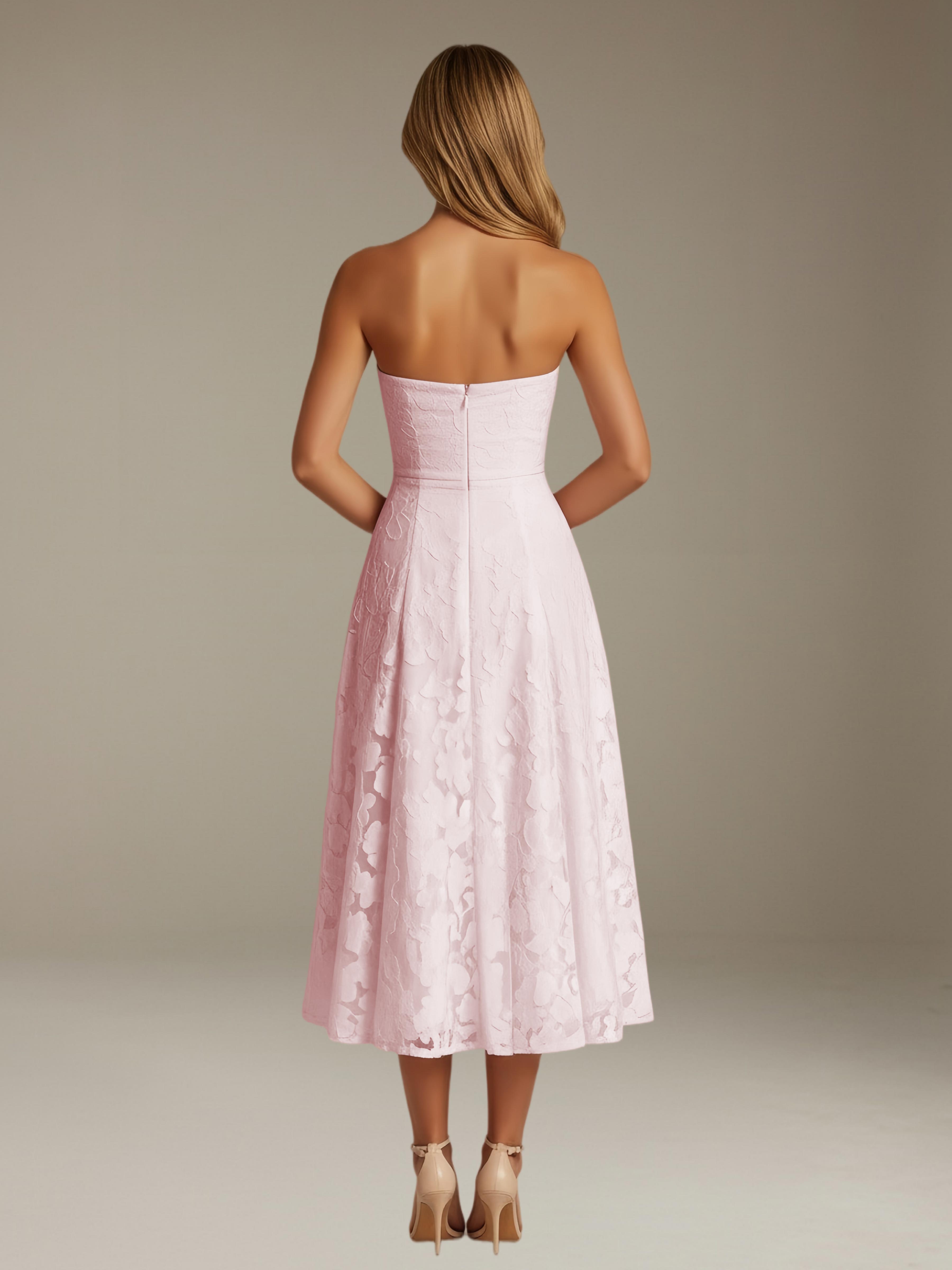 Women’s Floral Lace Tea-Length Dress | Strapless A-Line Occasion Dress