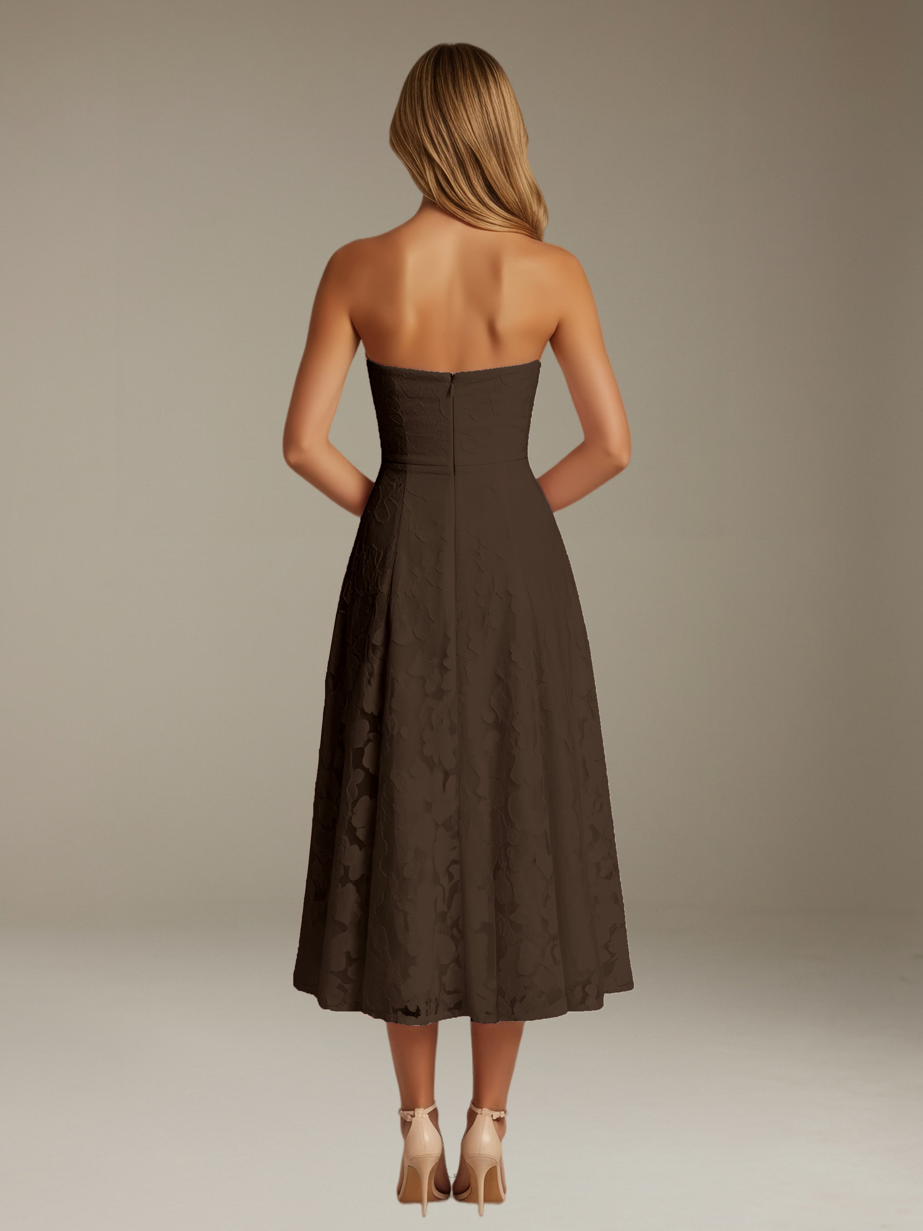 Women’s Floral Lace Tea-Length Dress | Strapless A-Line Occasion Dress