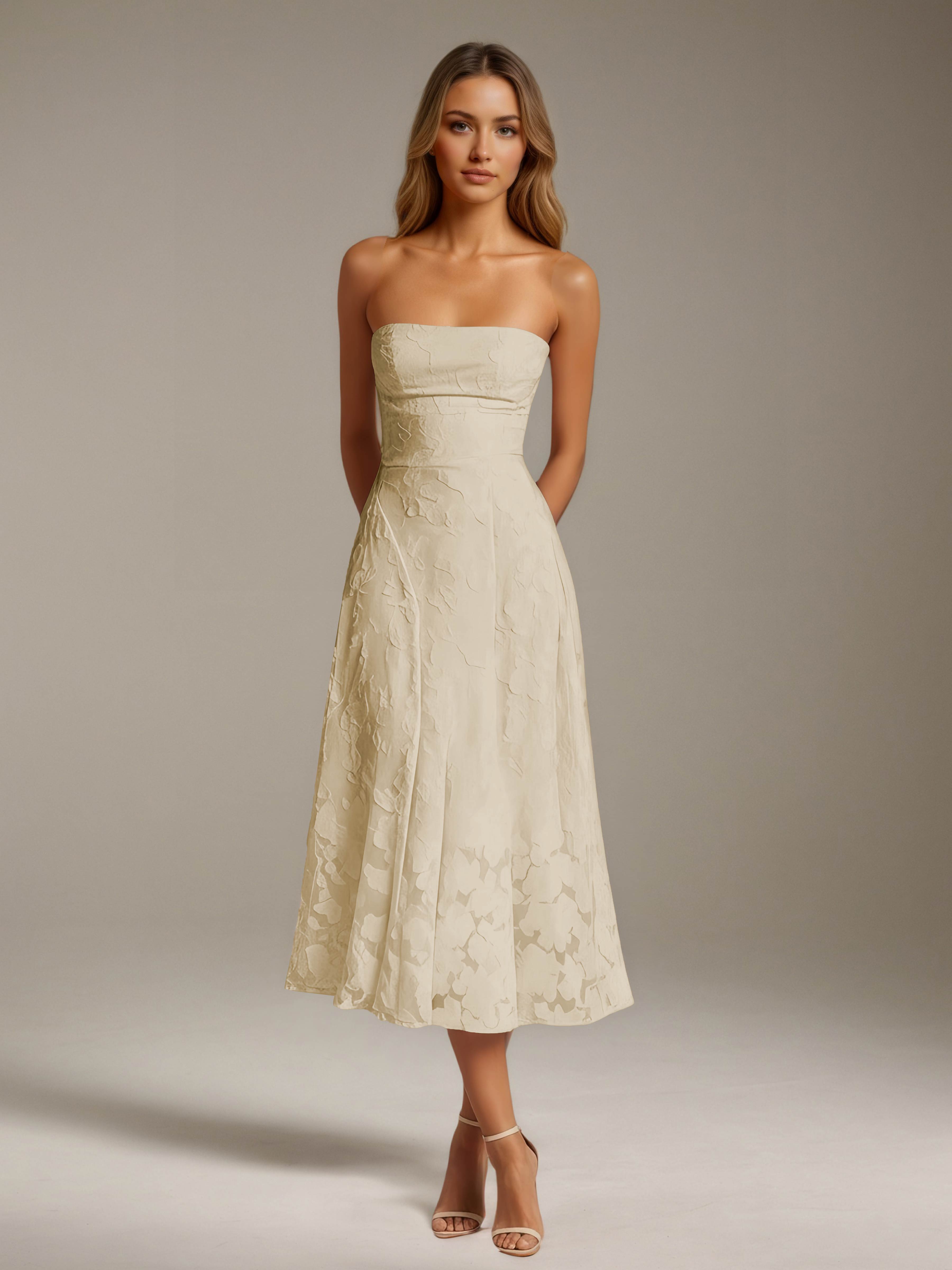Women’s Floral Lace Tea-Length Dress | Strapless A-Line Occasion Dress