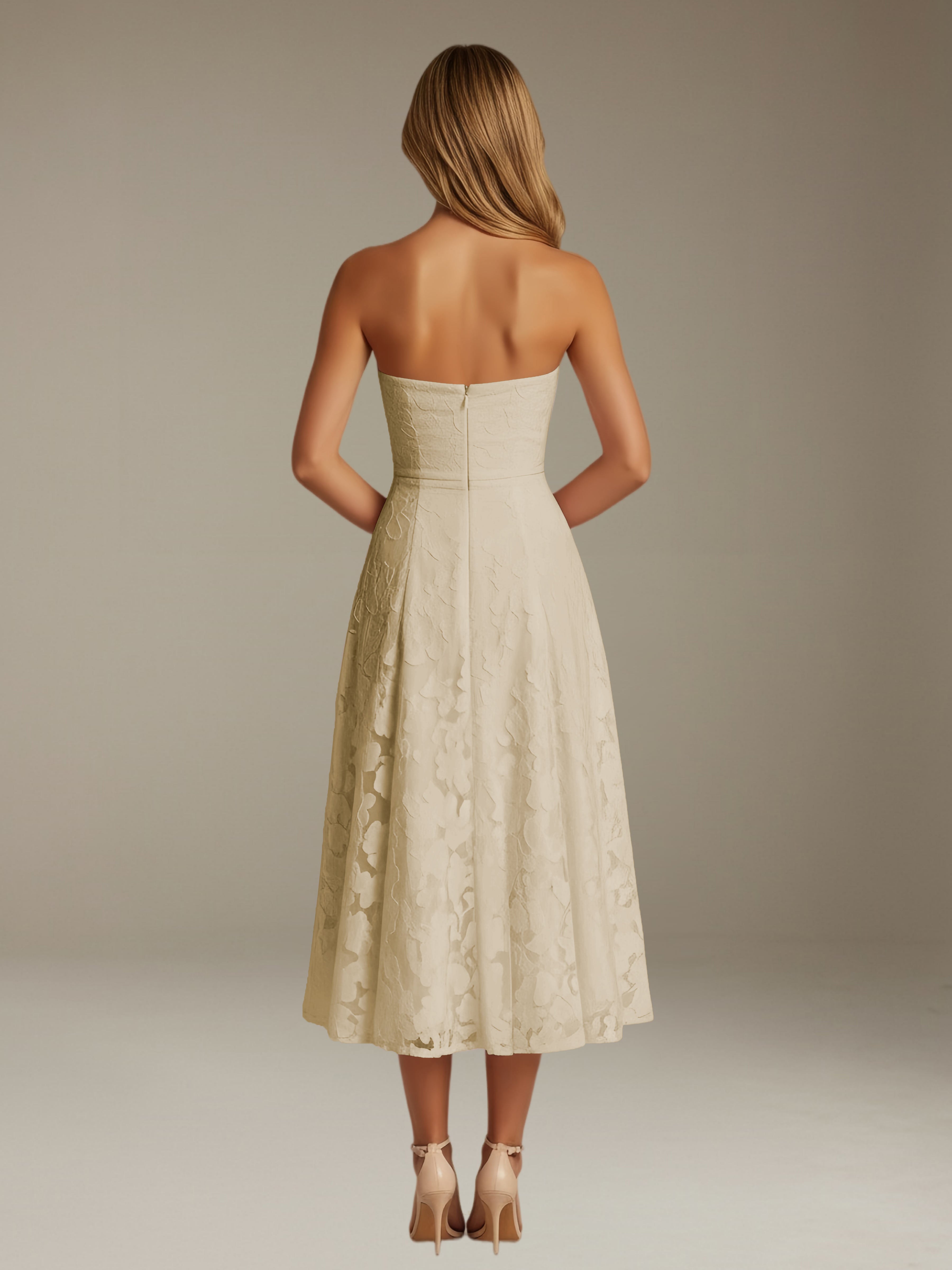 Women’s Floral Lace Tea-Length Dress | Strapless A-Line Occasion Dress