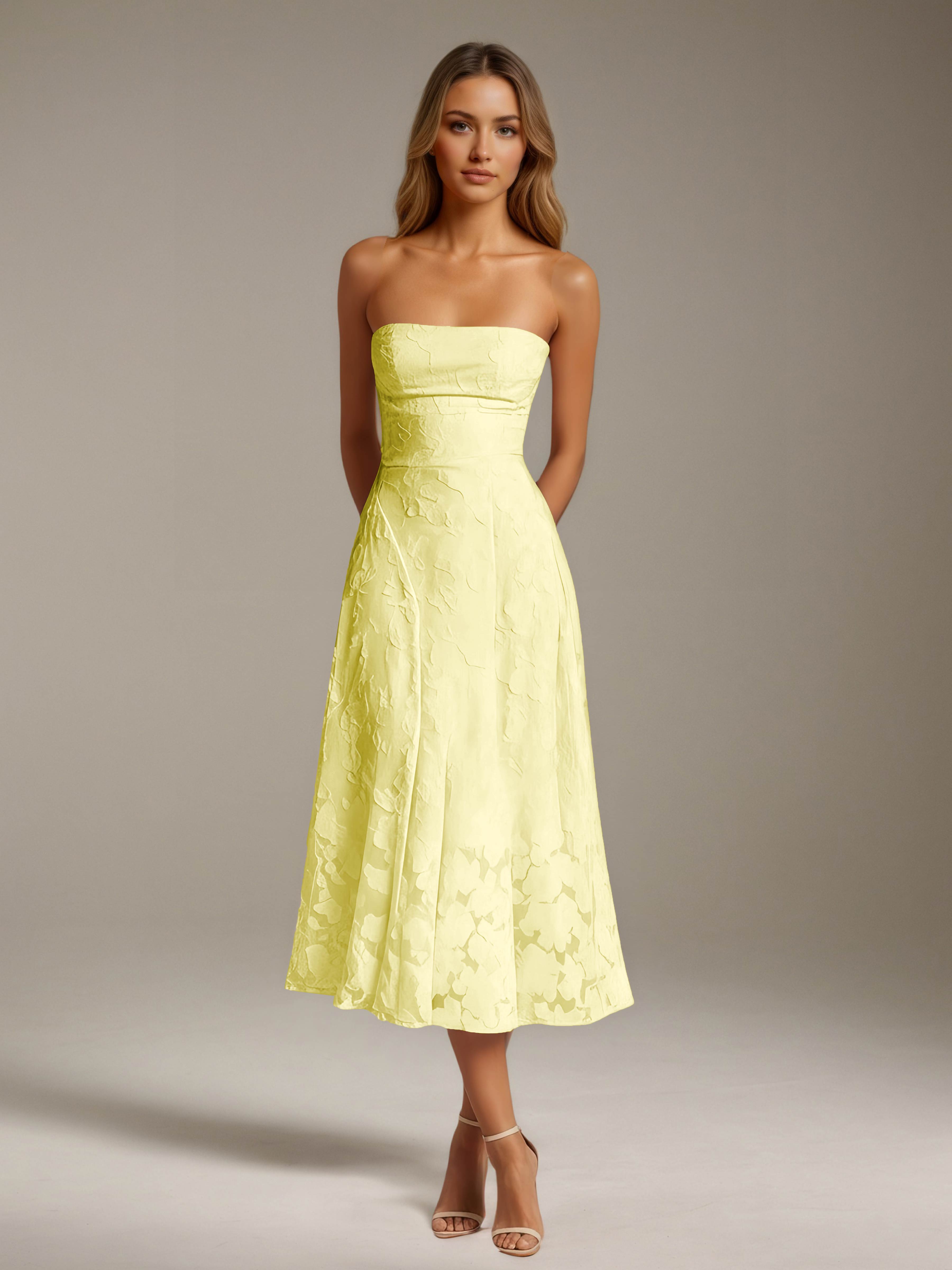 Women’s Floral Lace Tea-Length Dress | Strapless A-Line Occasion Dress