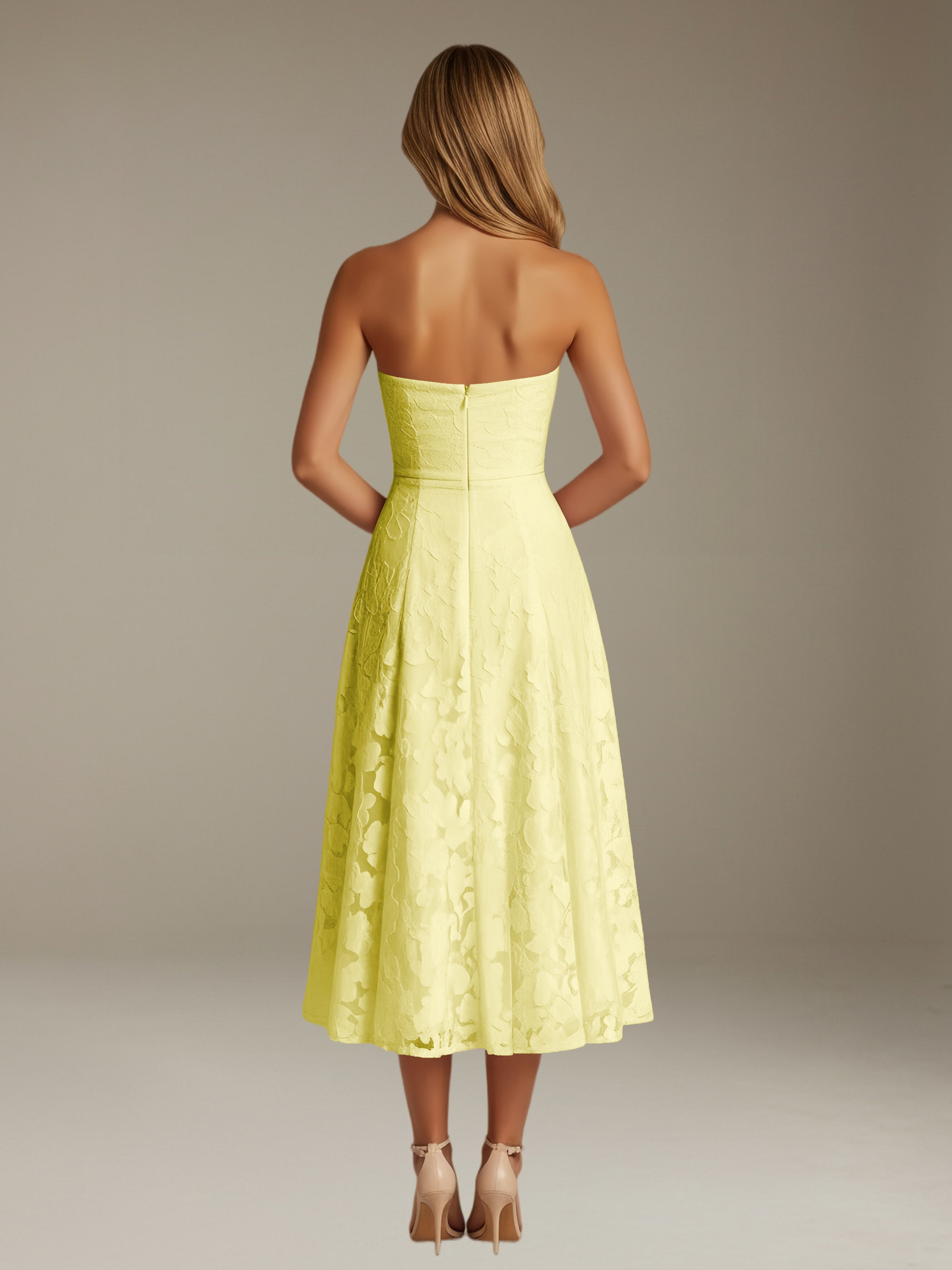 Women’s Floral Lace Tea-Length Dress | Strapless A-Line Occasion Dress