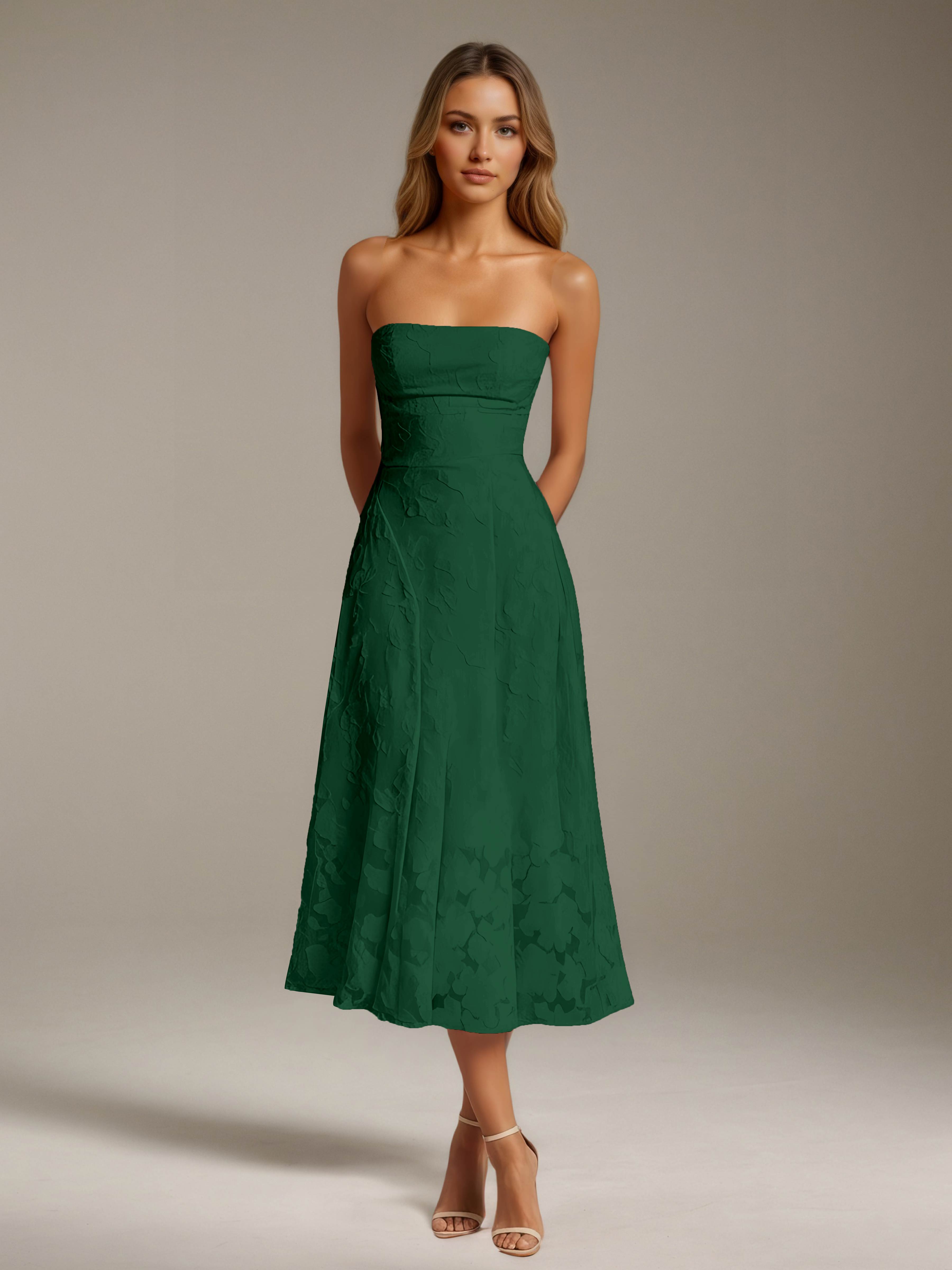 Women’s Floral Lace Tea-Length Dress | Strapless A-Line Occasion Dress