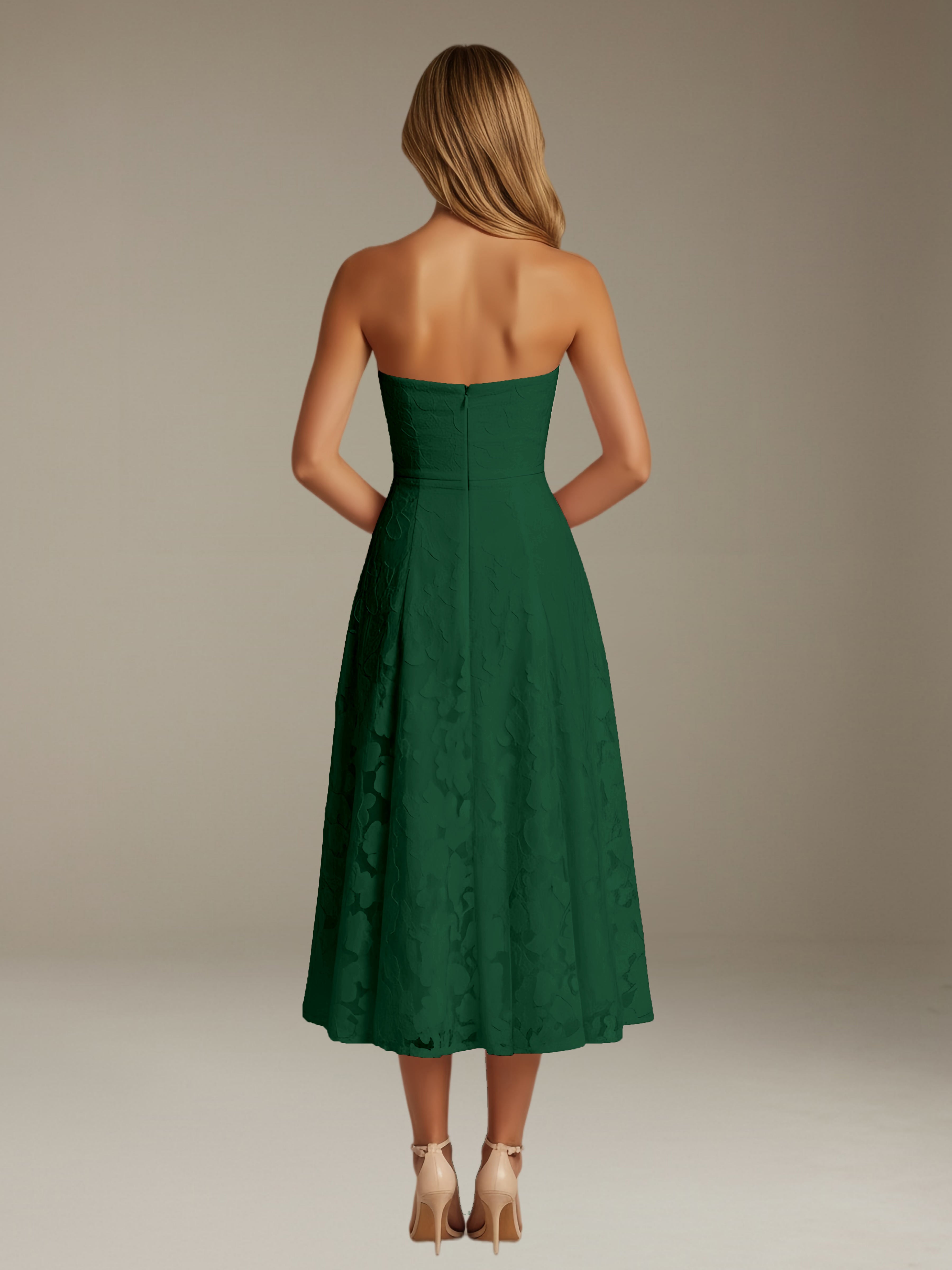 Women’s Floral Lace Tea-Length Dress | Strapless A-Line Occasion Dress