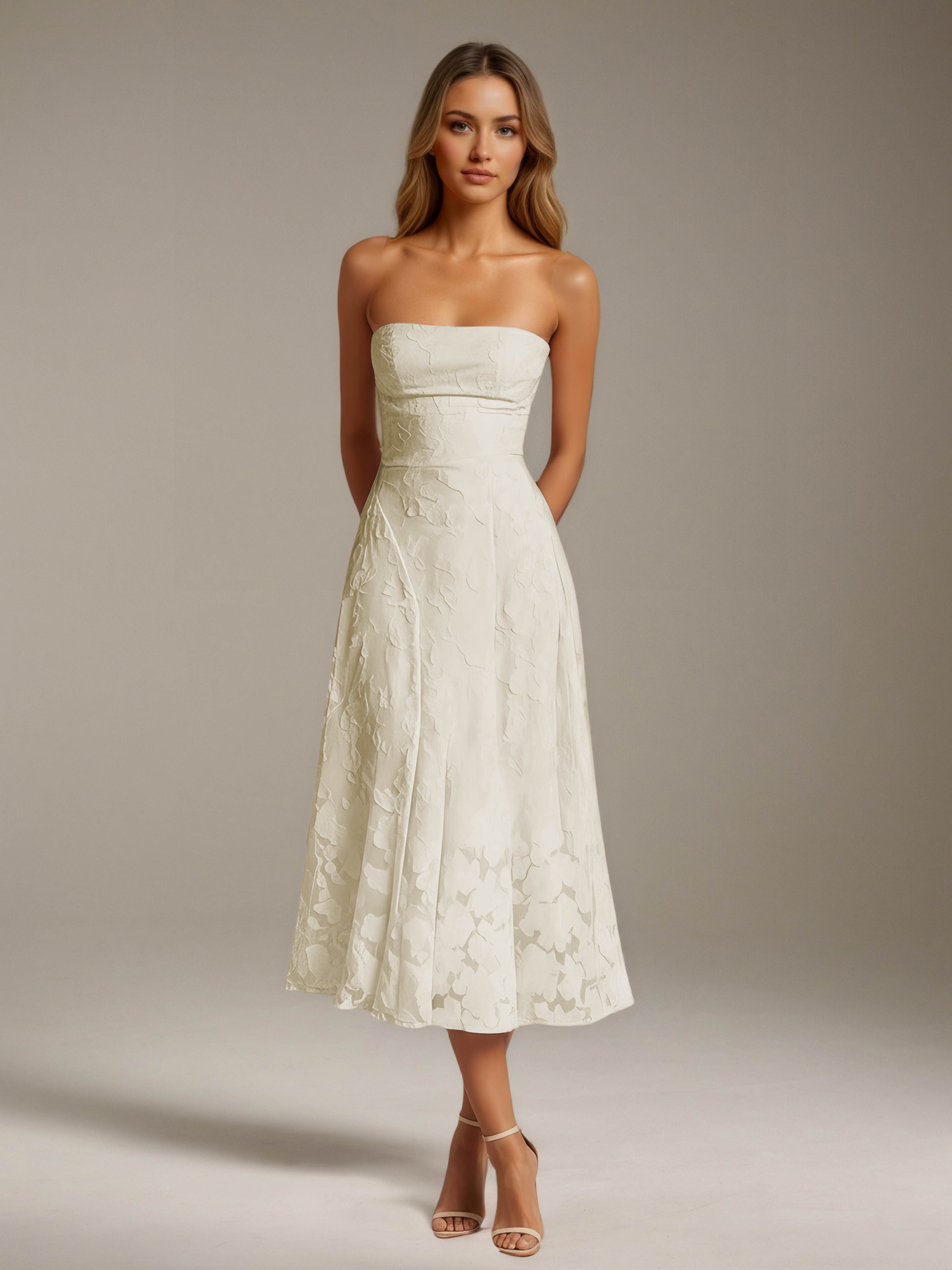Women’s Floral Lace Tea-Length Dress | Strapless A-Line Occasion Dress