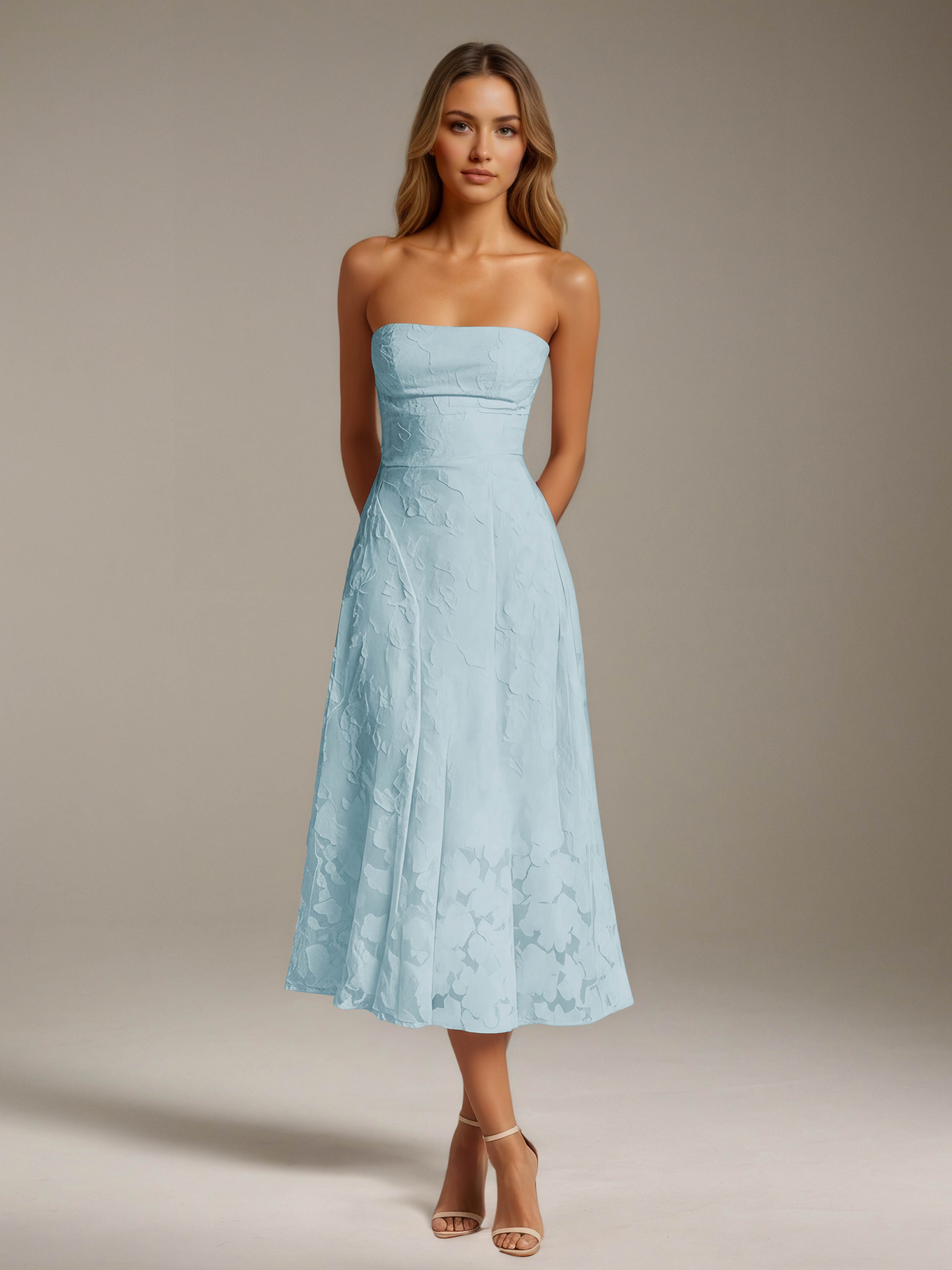 Women’s Floral Lace Tea-Length Dress | Strapless A-Line Occasion Dress