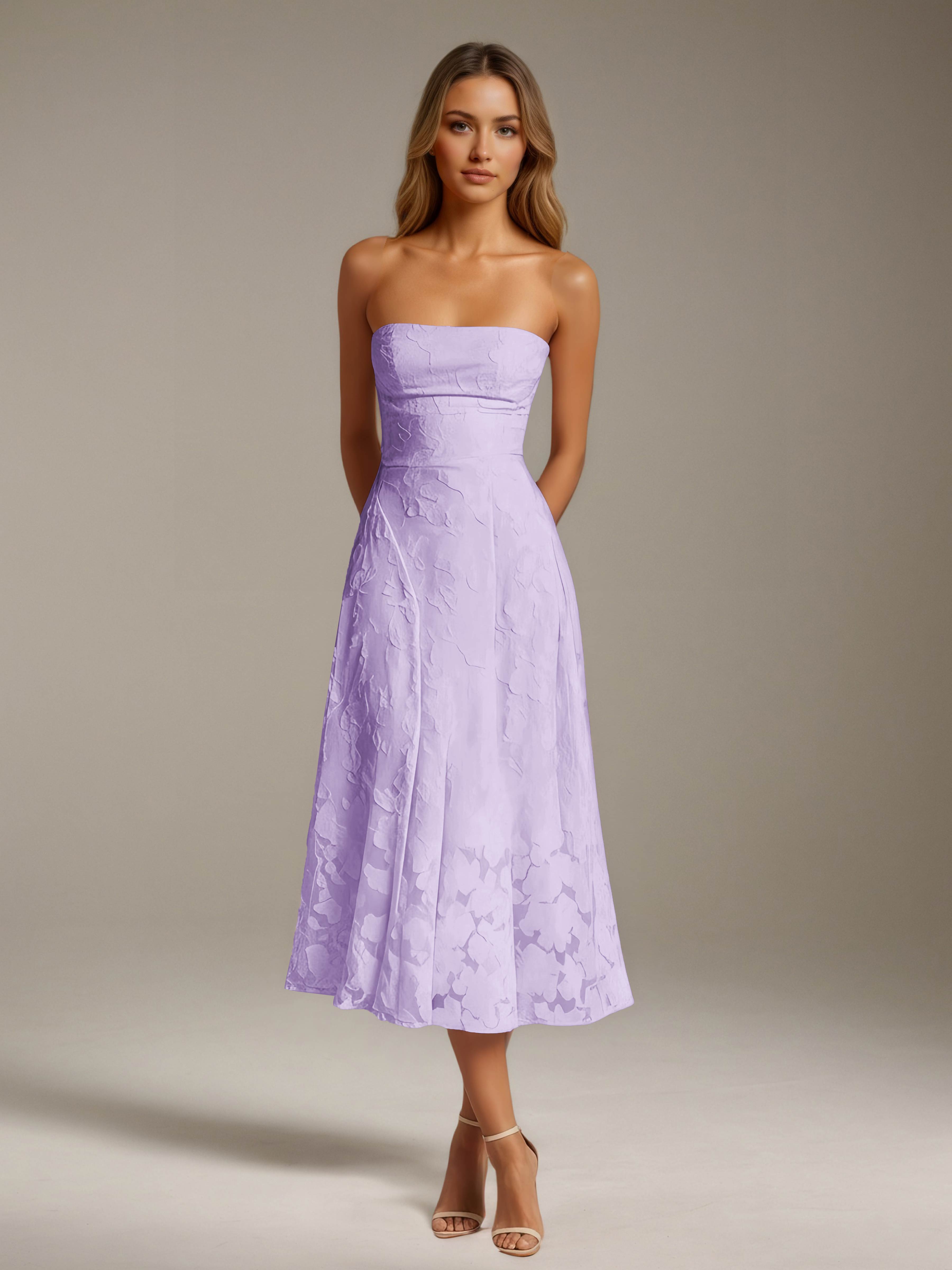 Women’s Floral Lace Tea-Length Dress | Strapless A-Line Occasion Dress