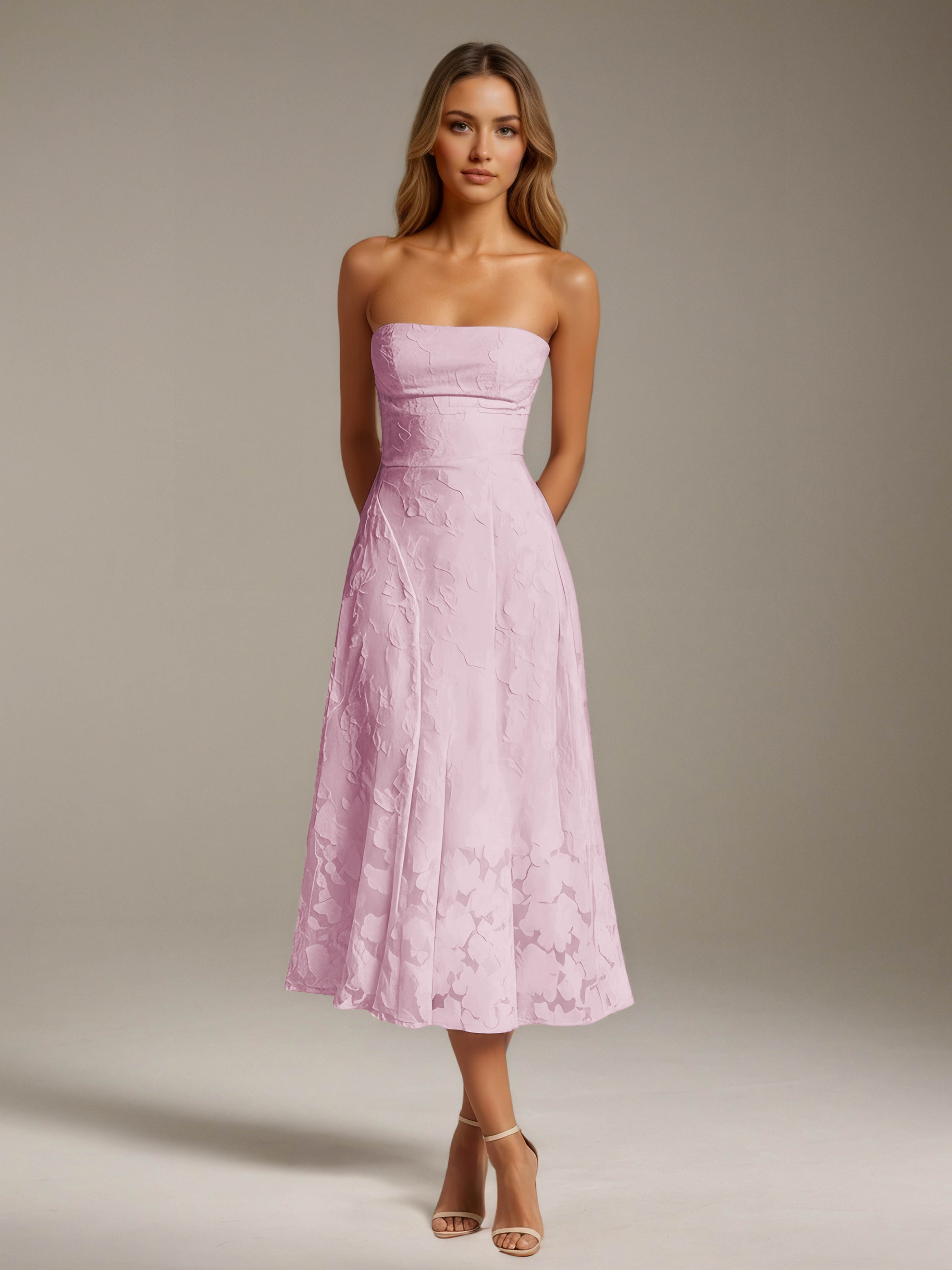Women’s Floral Lace Tea-Length Dress | Strapless A-Line Occasion Dress