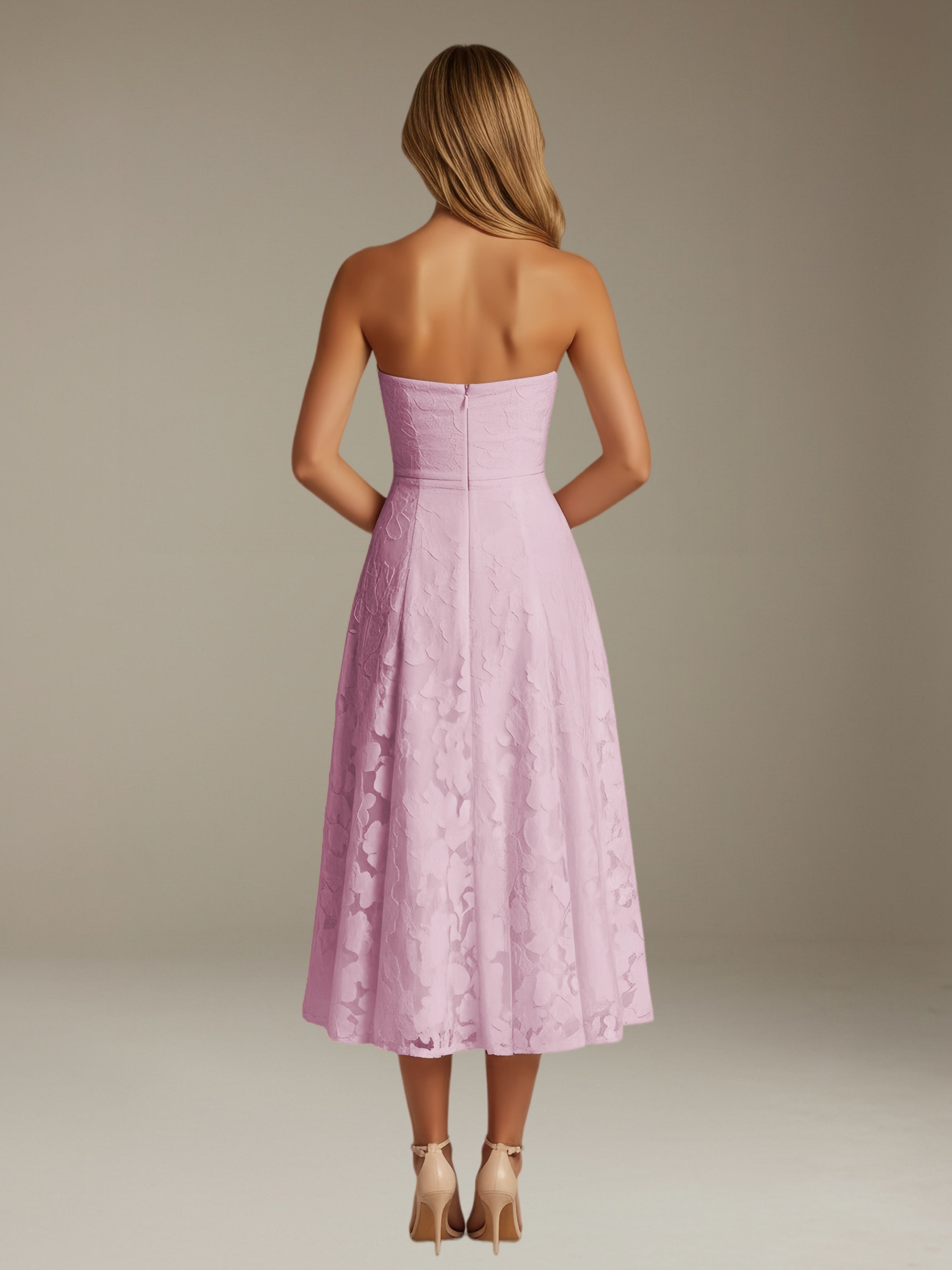 Women’s Floral Lace Tea-Length Dress | Strapless A-Line Occasion Dress