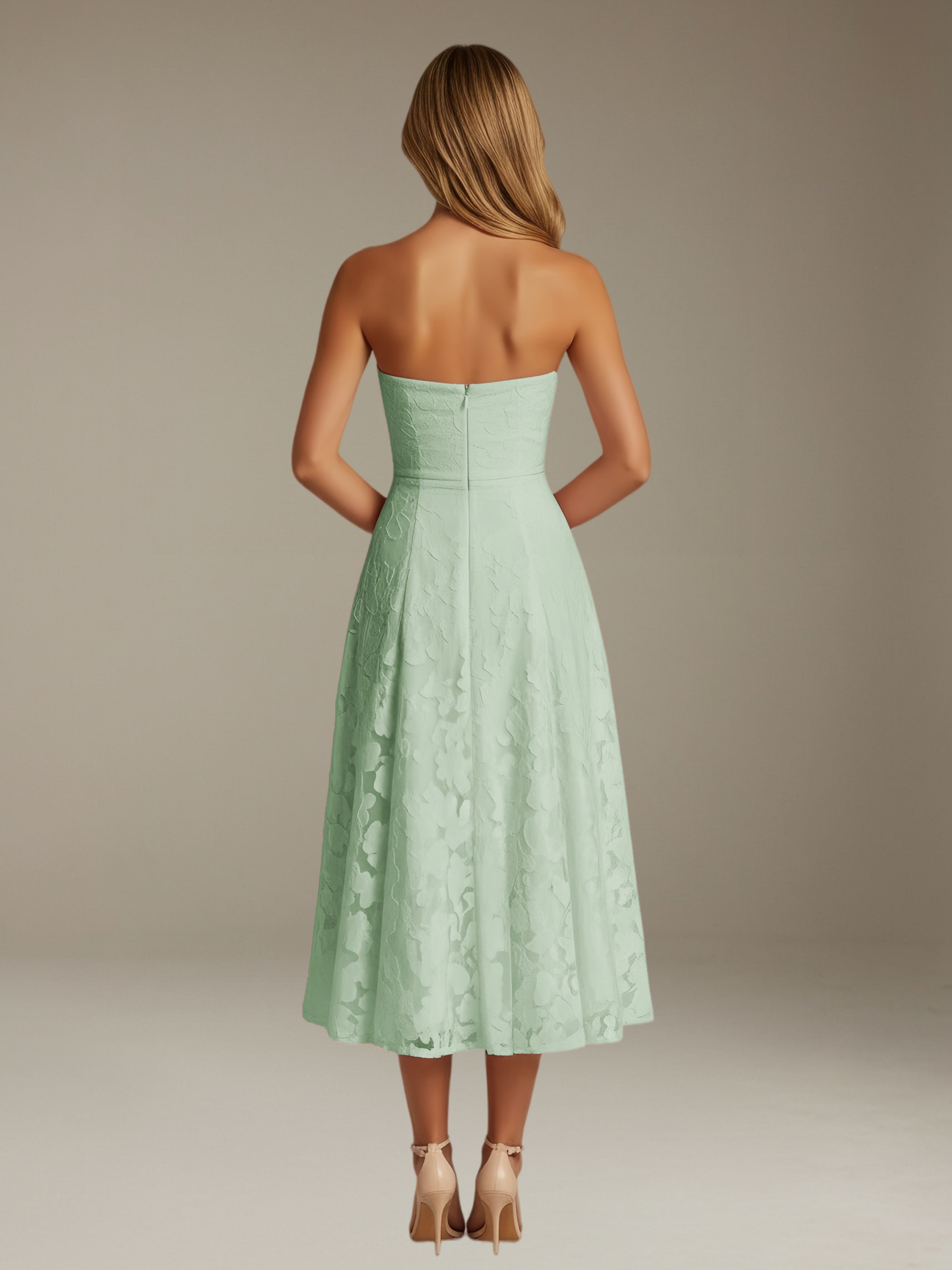 Women’s Floral Lace Tea-Length Dress | Strapless A-Line Occasion Dress