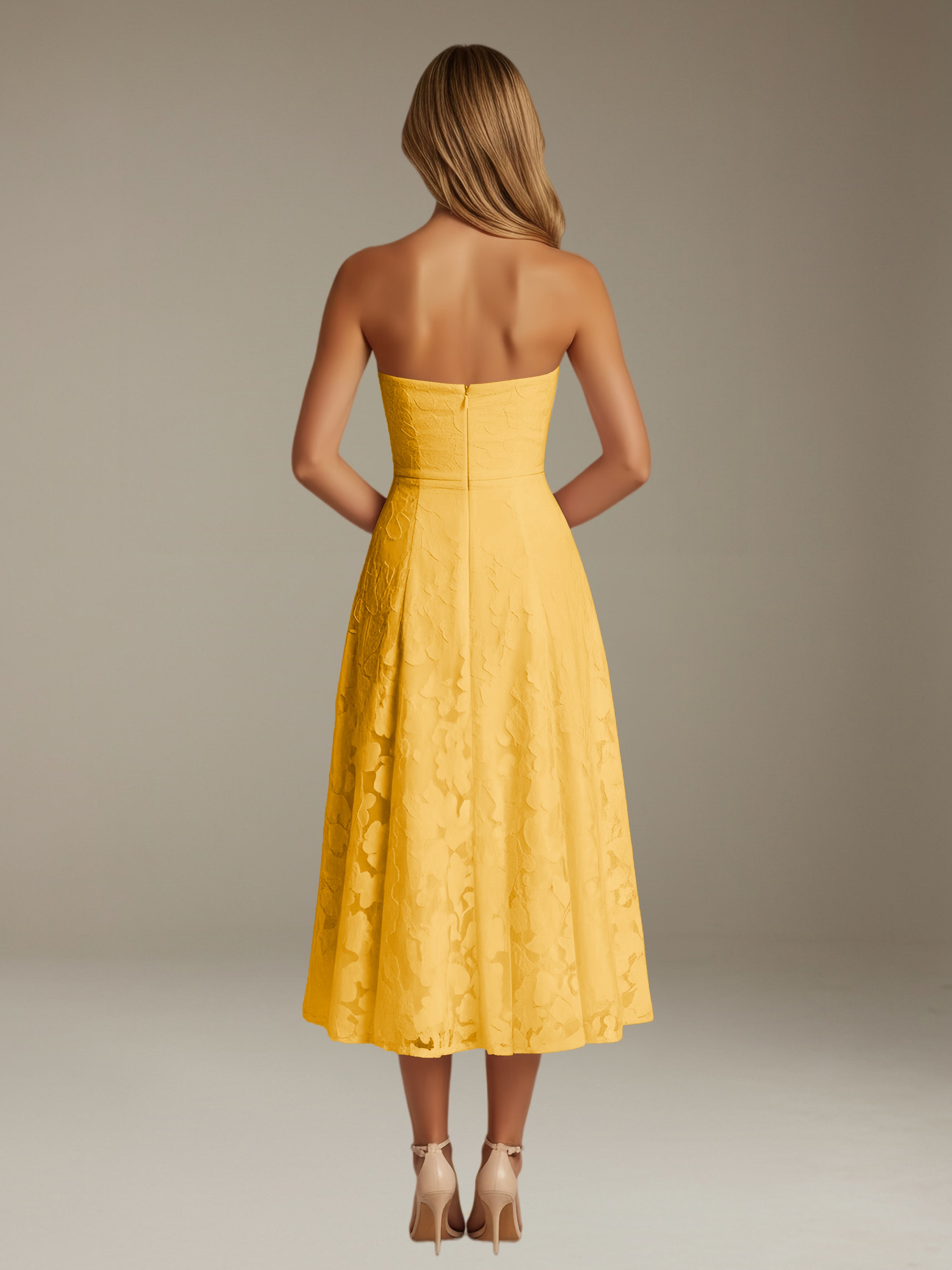 Women’s Floral Lace Tea-Length Dress | Strapless A-Line Occasion Dress