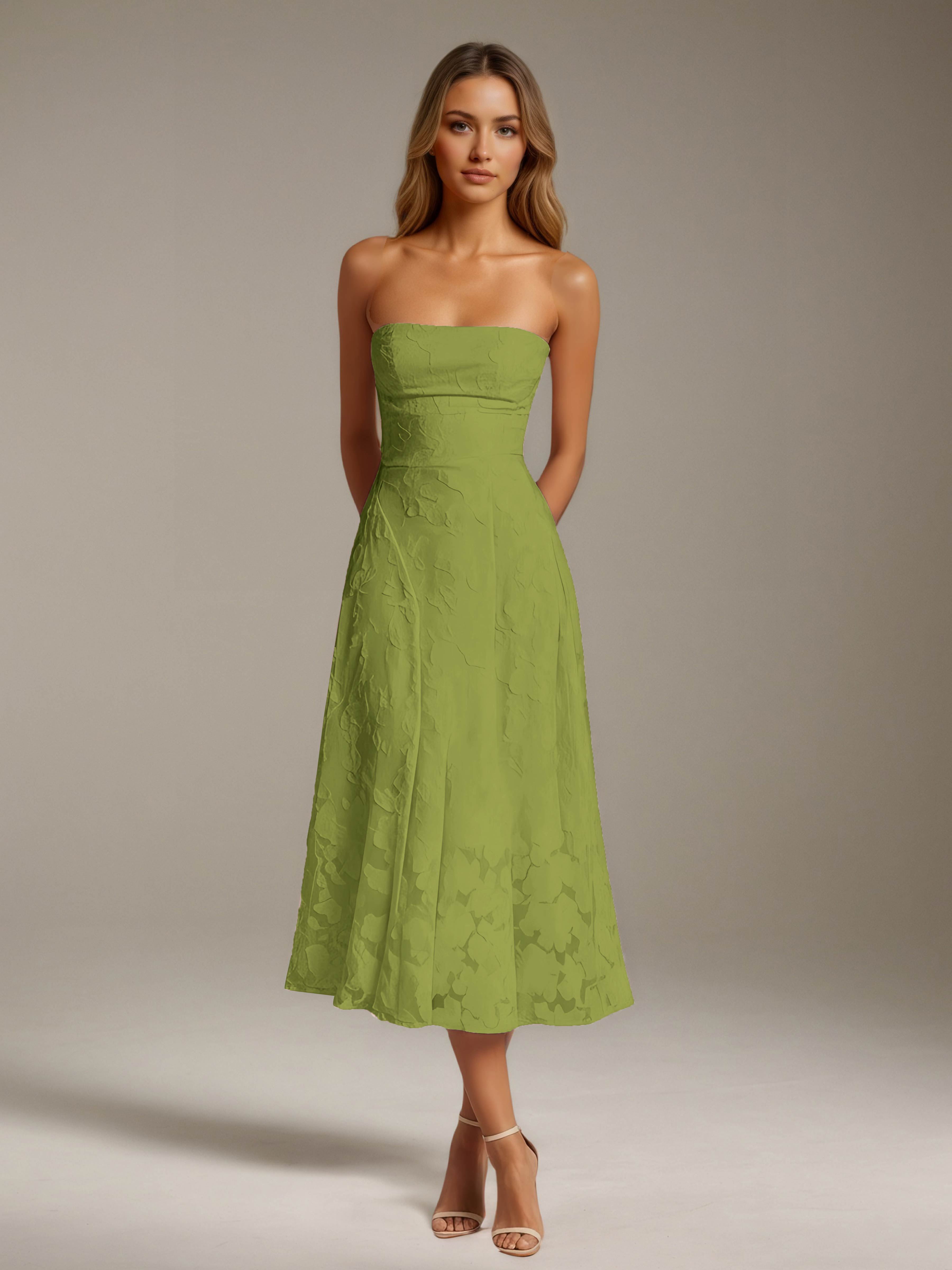 Women’s Floral Lace Tea-Length Dress | Strapless A-Line Occasion Dress