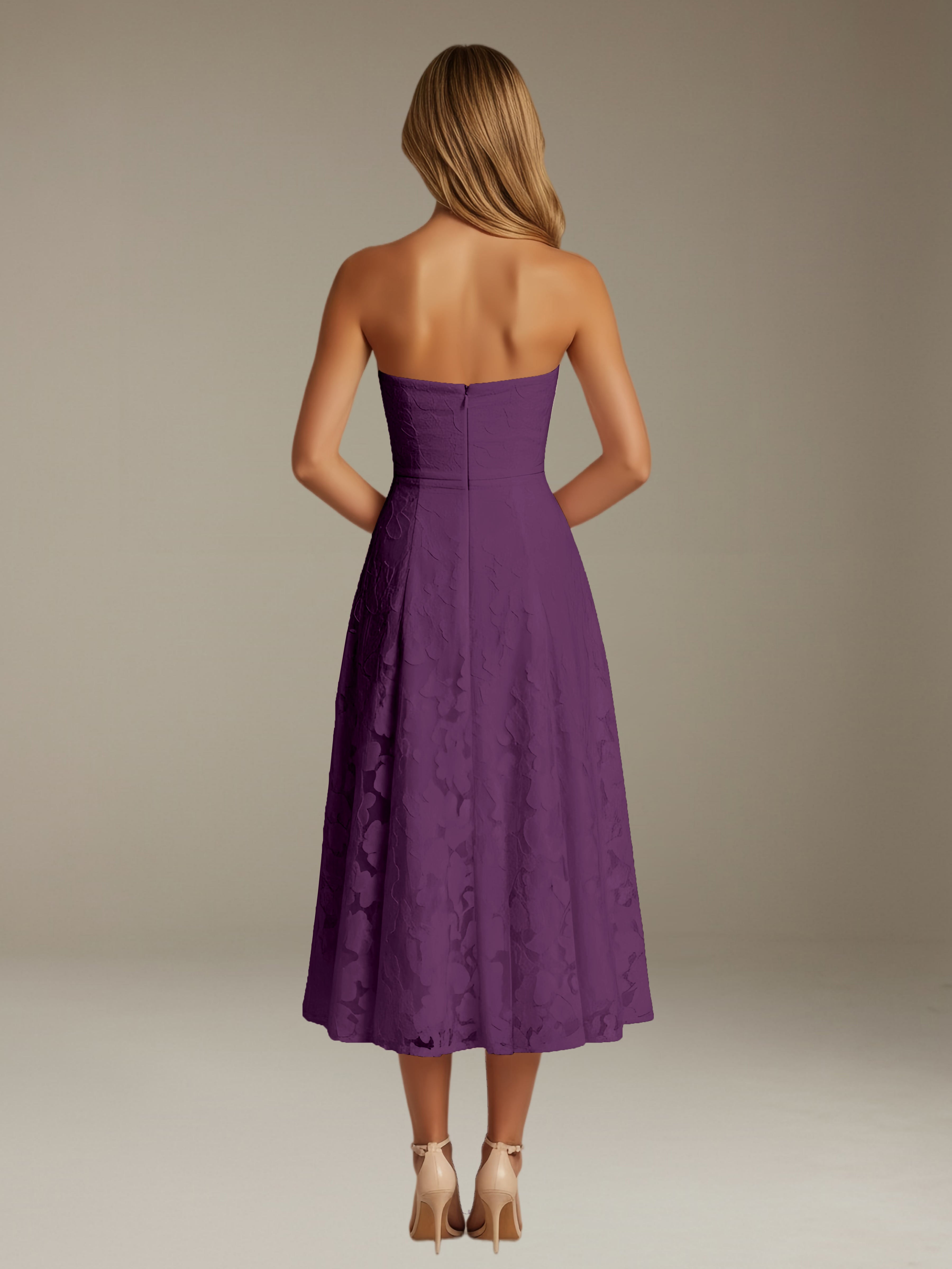 Women’s Floral Lace Tea-Length Dress | Strapless A-Line Occasion Dress