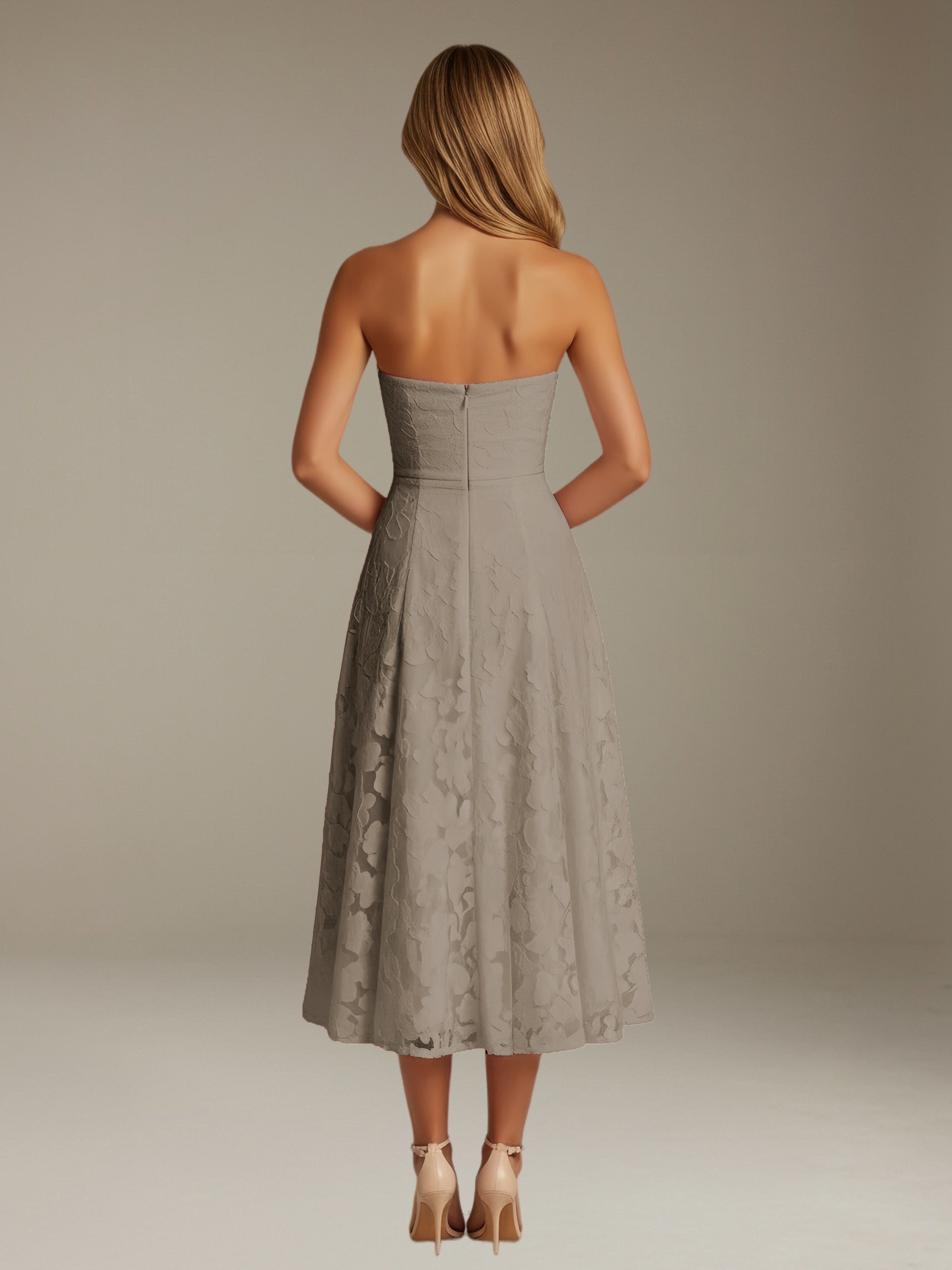 Women’s Floral Lace Tea-Length Dress | Strapless A-Line Occasion Dress