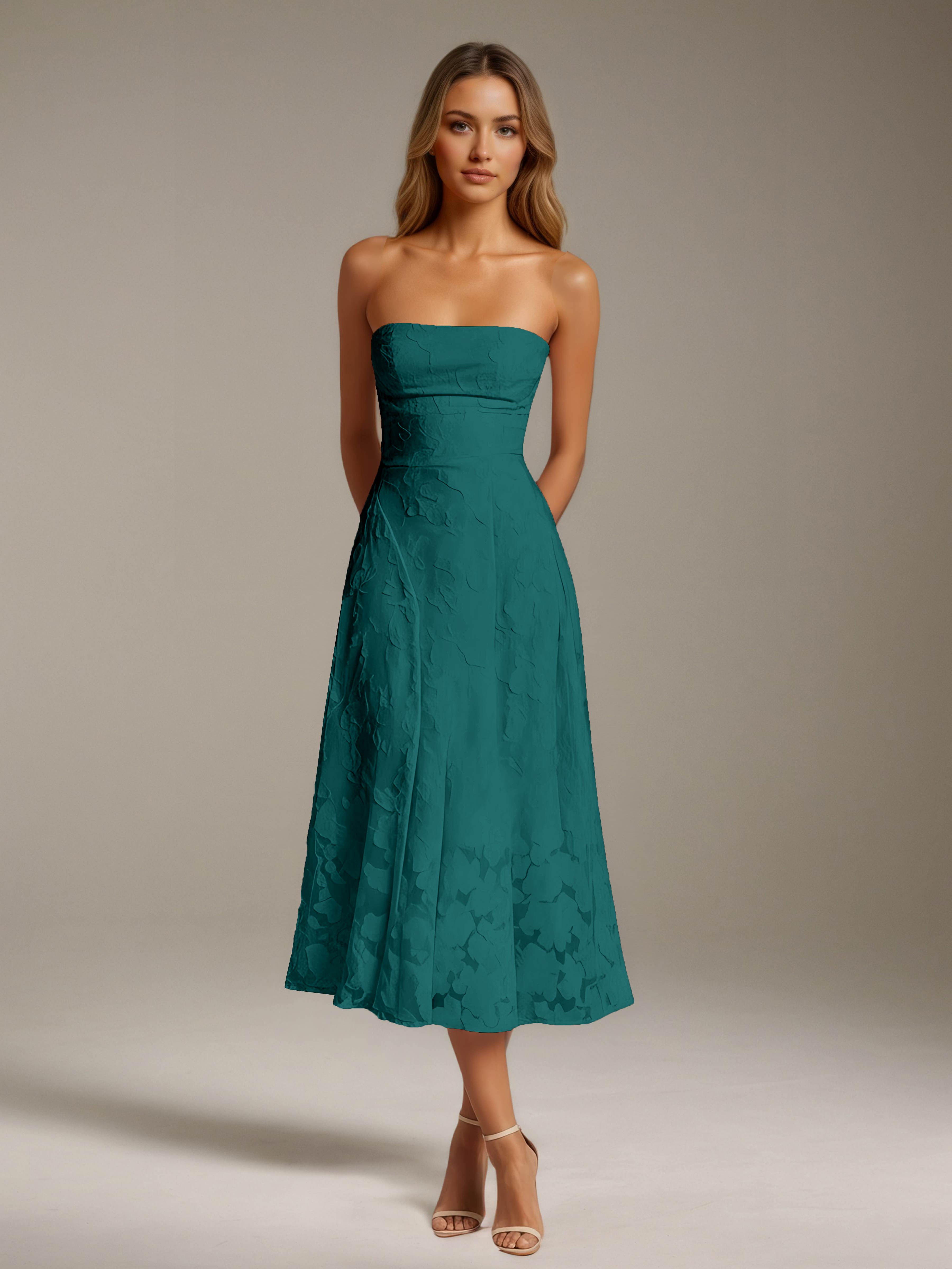 Women’s Floral Lace Tea-Length Dress | Strapless A-Line Occasion Dress