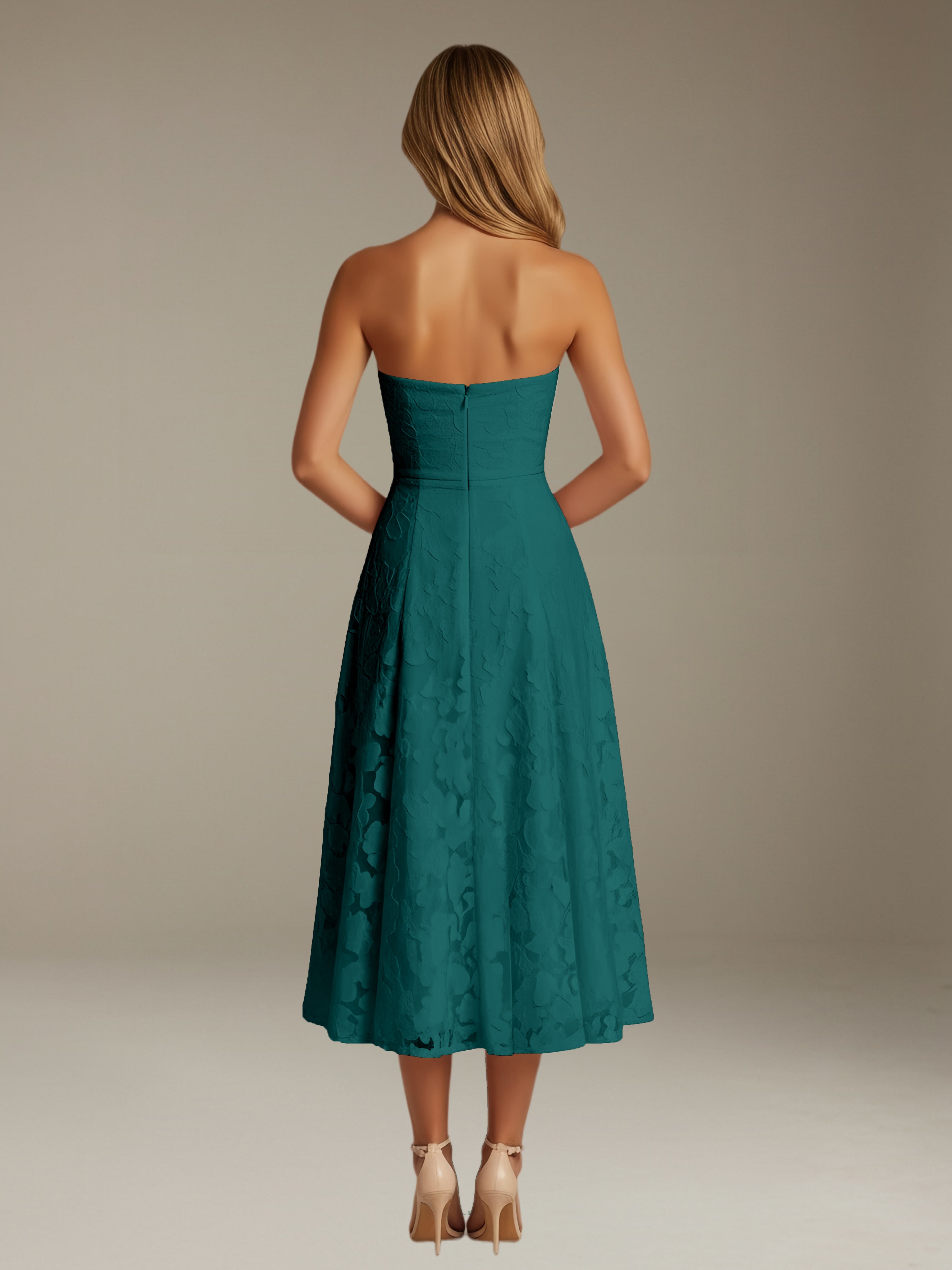 Women’s Floral Lace Tea-Length Dress | Strapless A-Line Occasion Dress
