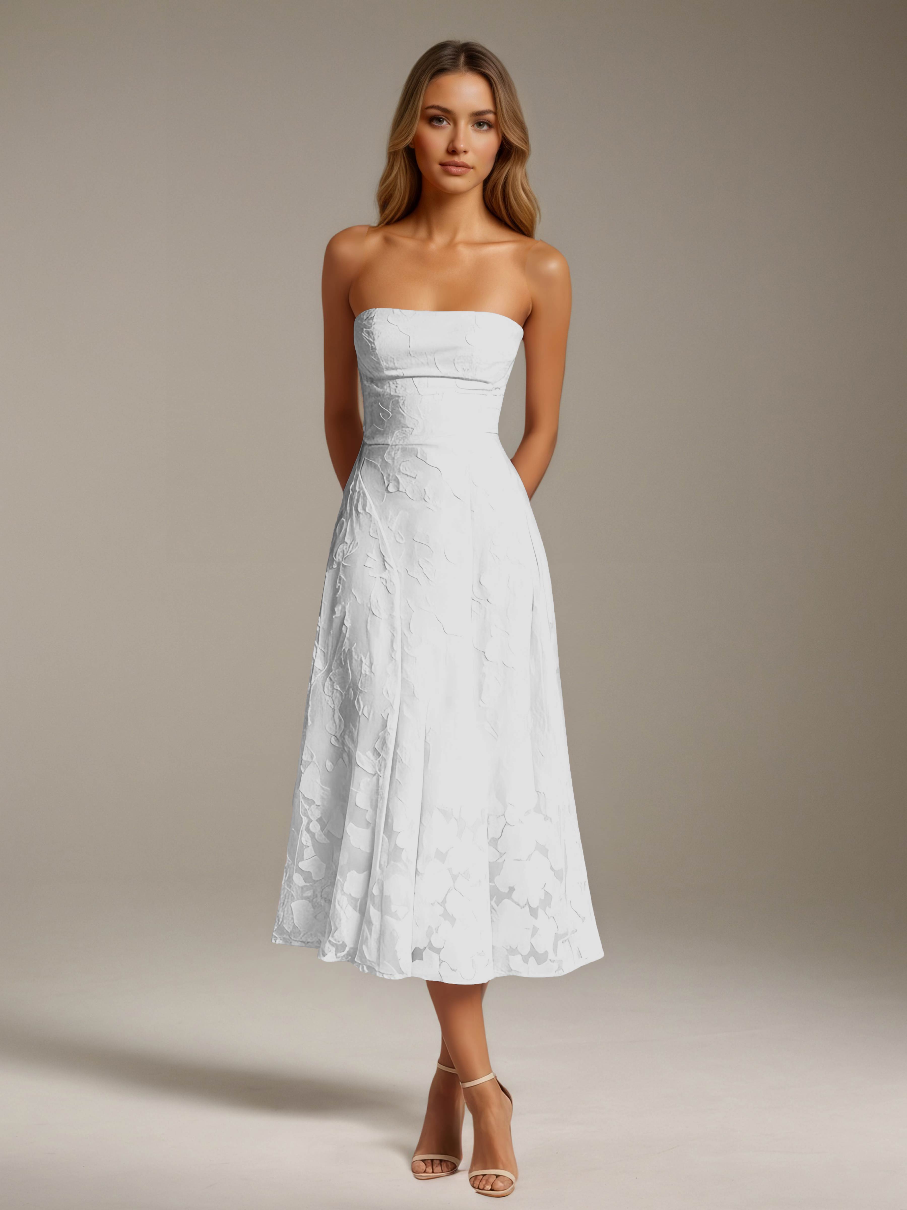 Women’s Floral Lace Tea-Length Dress | Strapless A-Line Occasion Dress