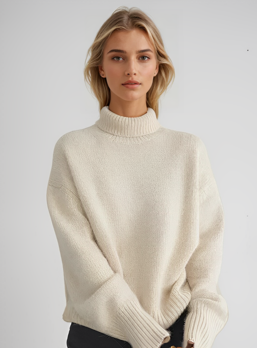 Women's plain turtleneck jumper with long sleeves and ribbed trims