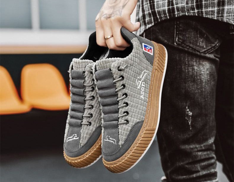 Men's Canvas Trainers Quilted Low-Top Gum Sole - Brown