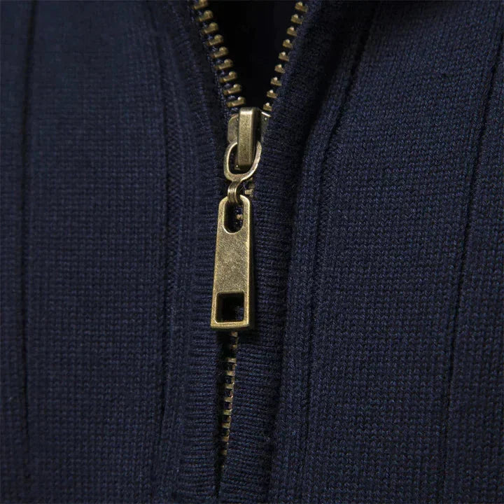 Men's Quarter-Zip Sweater Ribbed Knit Stand Collar