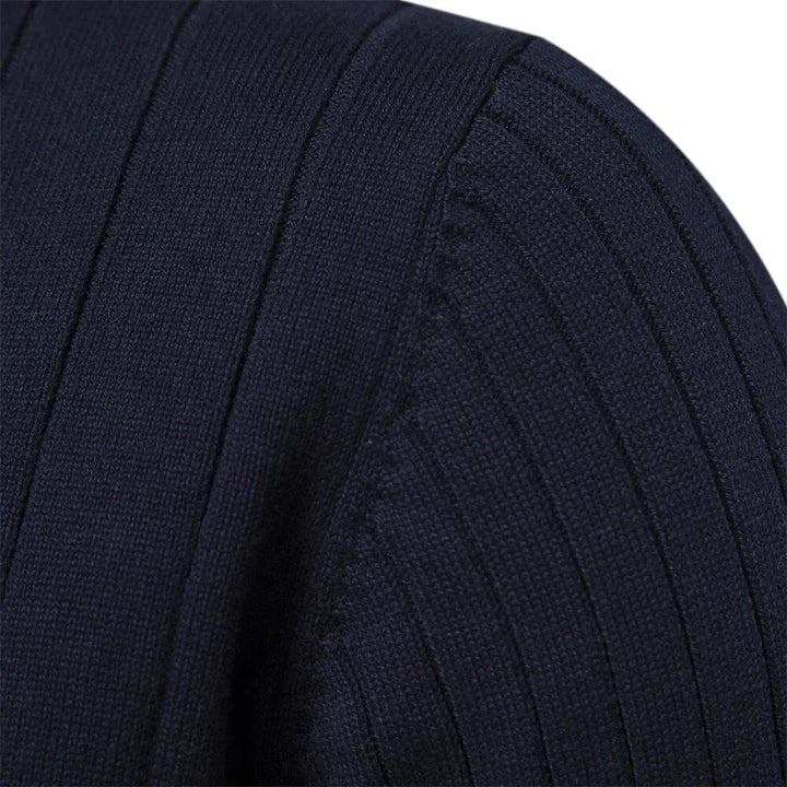 Men's Quarter-Zip Sweater Ribbed Knit Stand Collar