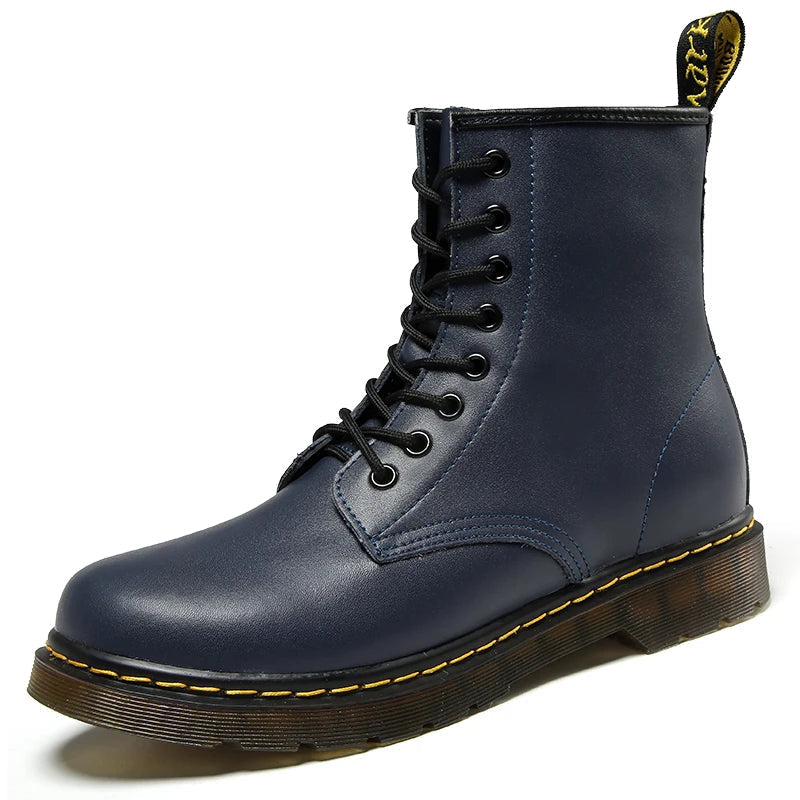 Women's lace-up combat boots with round toes and chunky ribbed soles