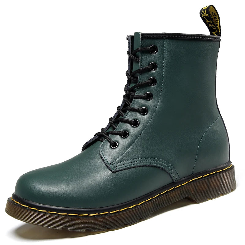 Women's lace-up combat boots with round toes and chunky ribbed soles
