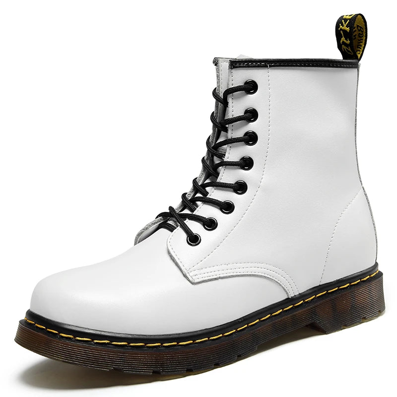 Women's lace-up combat boots with round toes and chunky ribbed soles