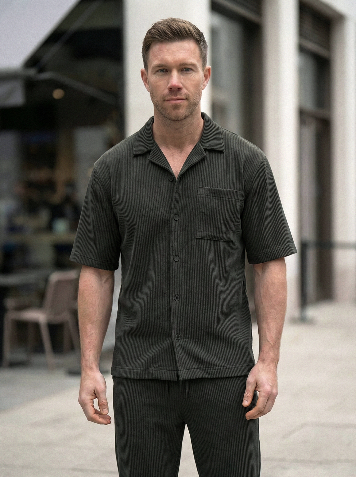 Men’s Ribbed Lounge Set | Edward – Charcoal Black