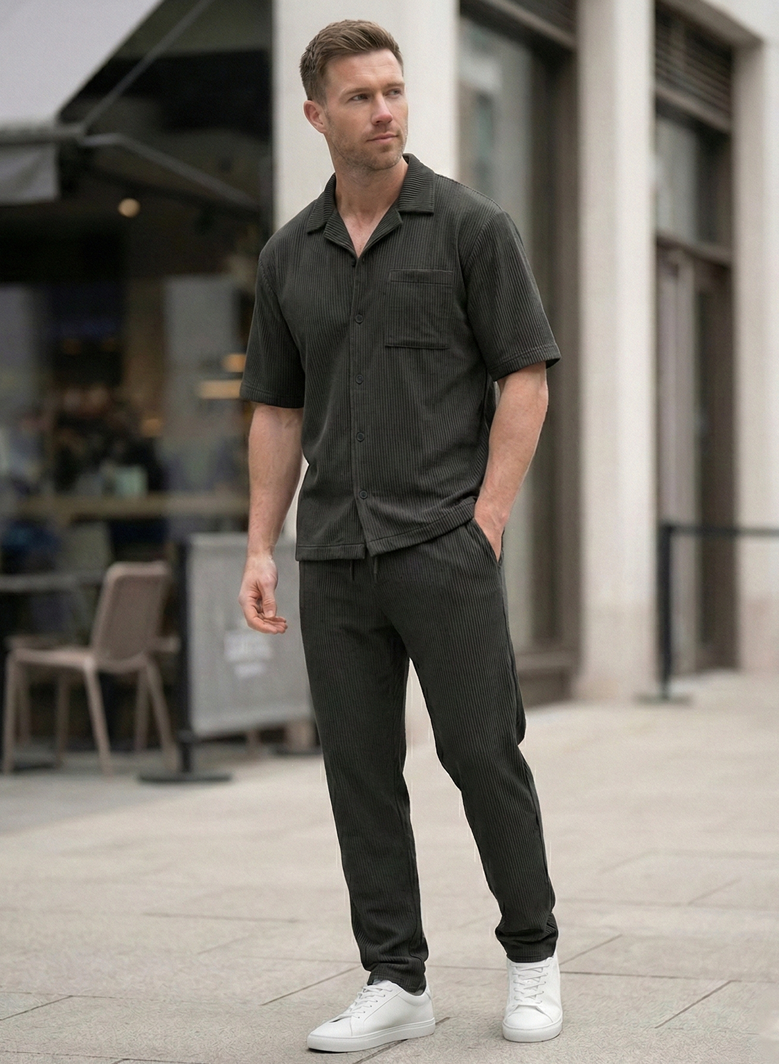 Men’s Ribbed Lounge Set | Edward – Charcoal Black