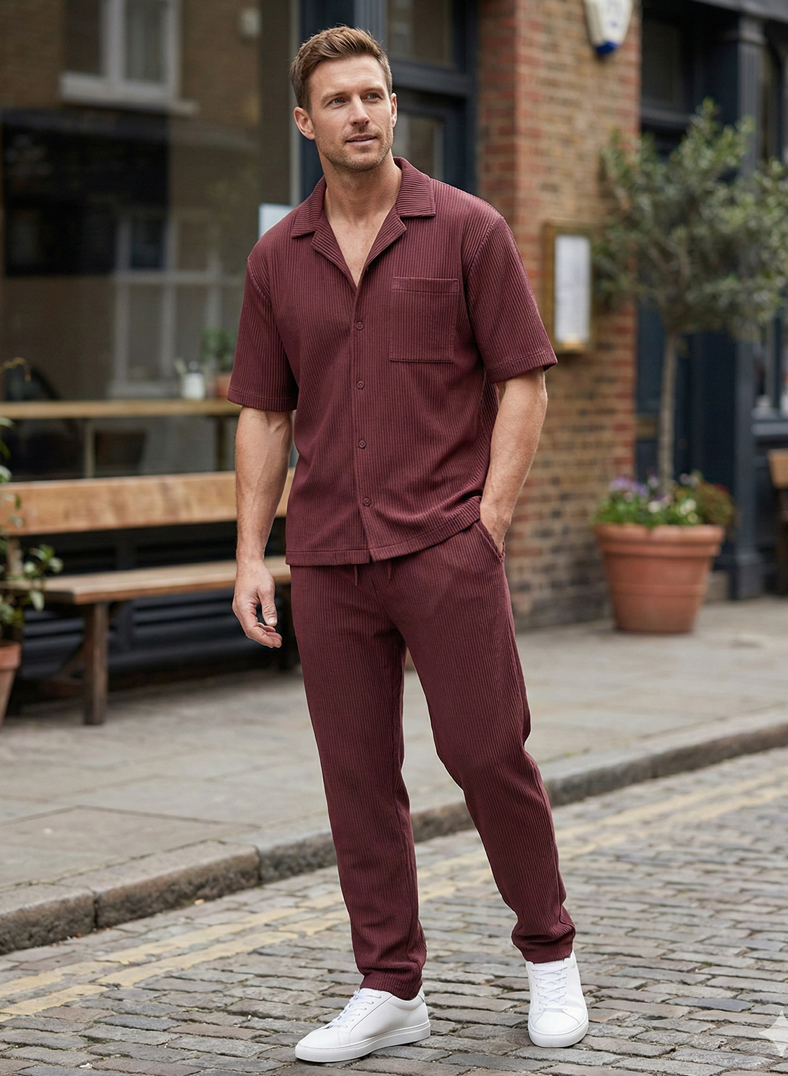 Men’s Ribbed Lounge Set | Arthur – Brick Red