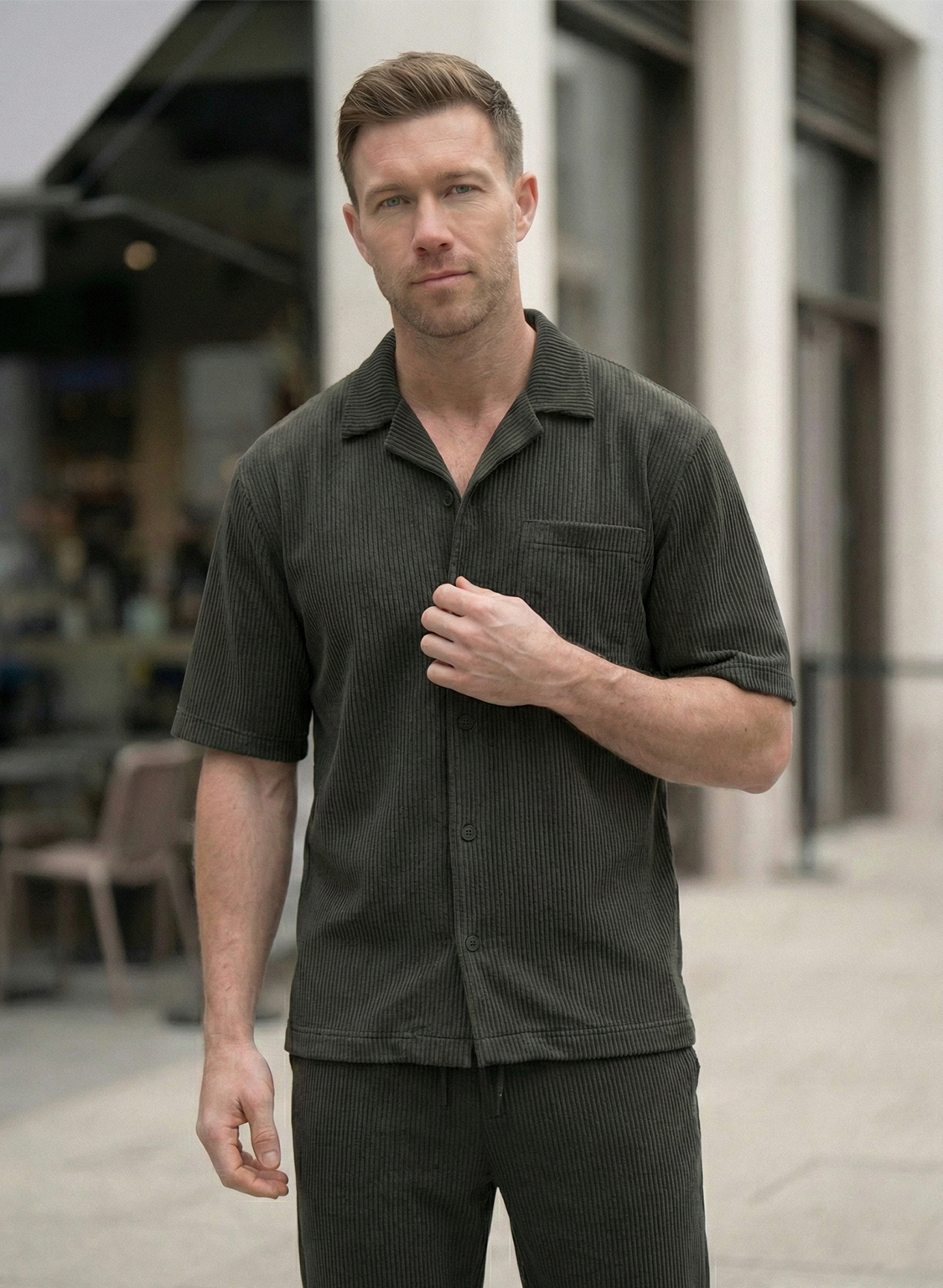 Men’s Ribbed Lounge Set | Edward – Charcoal Black