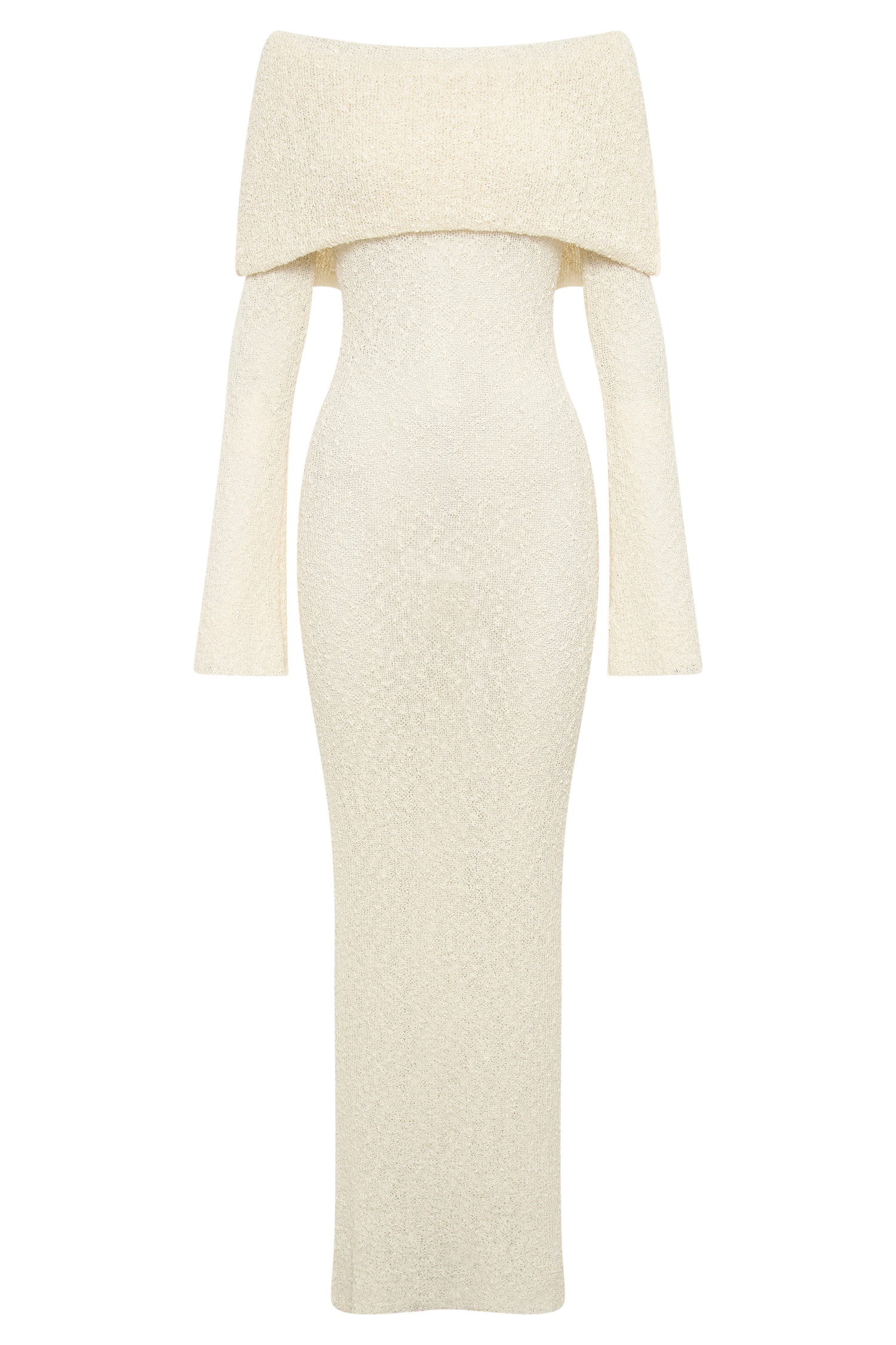 Women’s Elegant Ribbed Maxi Dress | Cream Off-Shoulder Gown